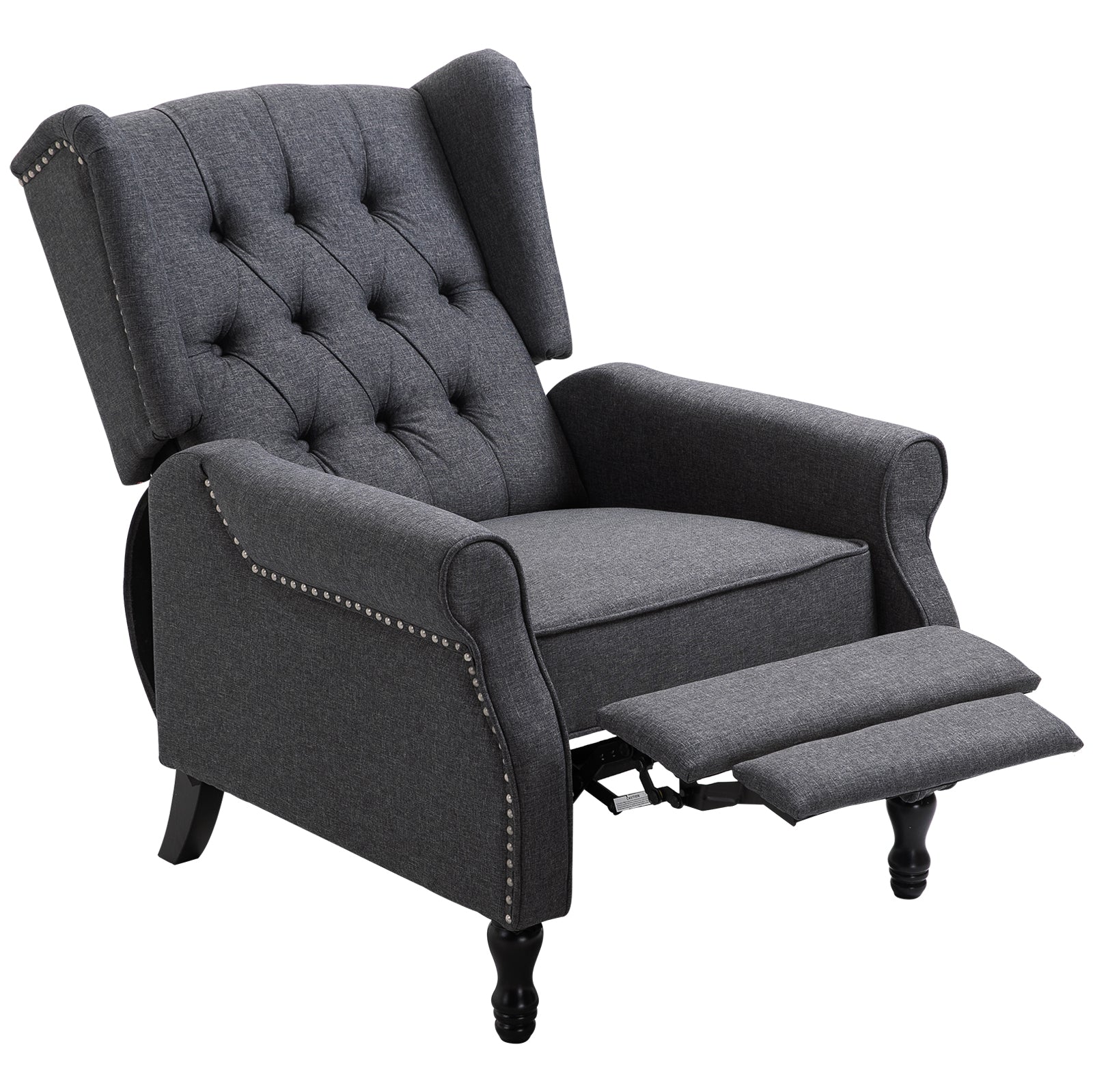 Recliner Armchair, Vintage Wingback with Footrest, Dark Grey
