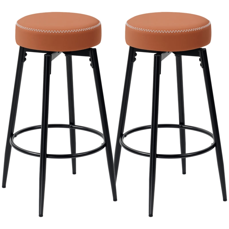 Set of Two Bar Stools Faux Leather Brown/Black