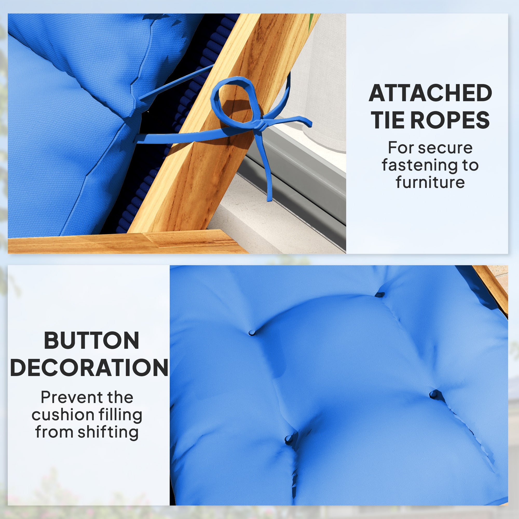 Rocking Chair Padded Seat Cushion 115 x 56cm Blue