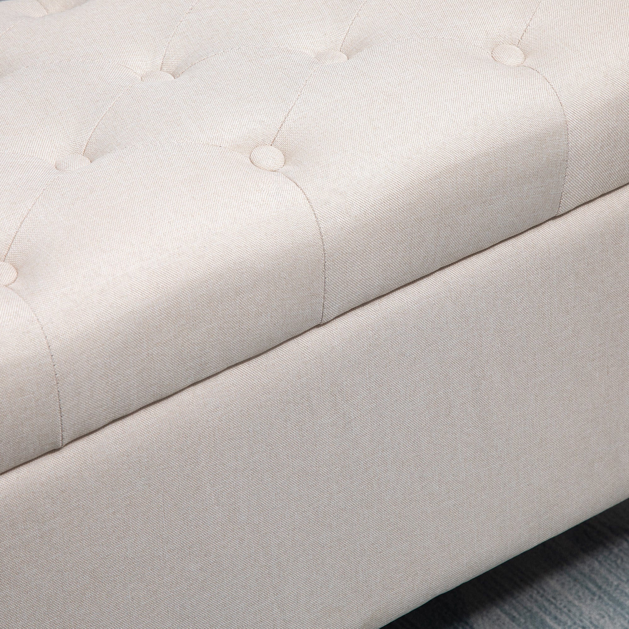 Upholstered bench with storage, chest bench, linen-like polyester cream white