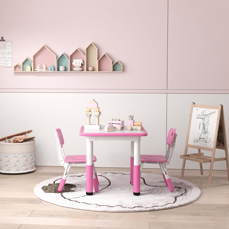 Height Adjustable Toddler Table and 2 Chair Set, 3-Piece Activity Table for Playroom, Pink