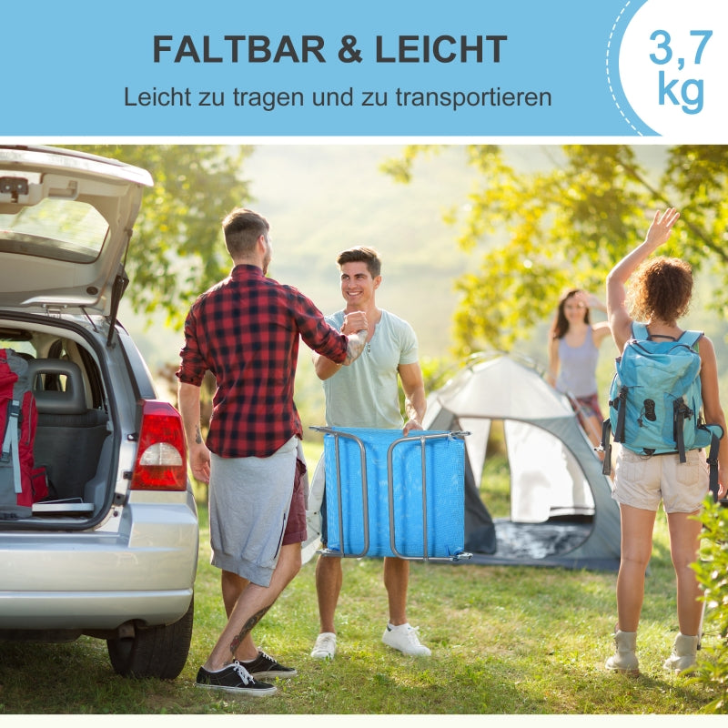 Folding Garden Lounger 5-Position Adjustable Backrest Headrest - Blue