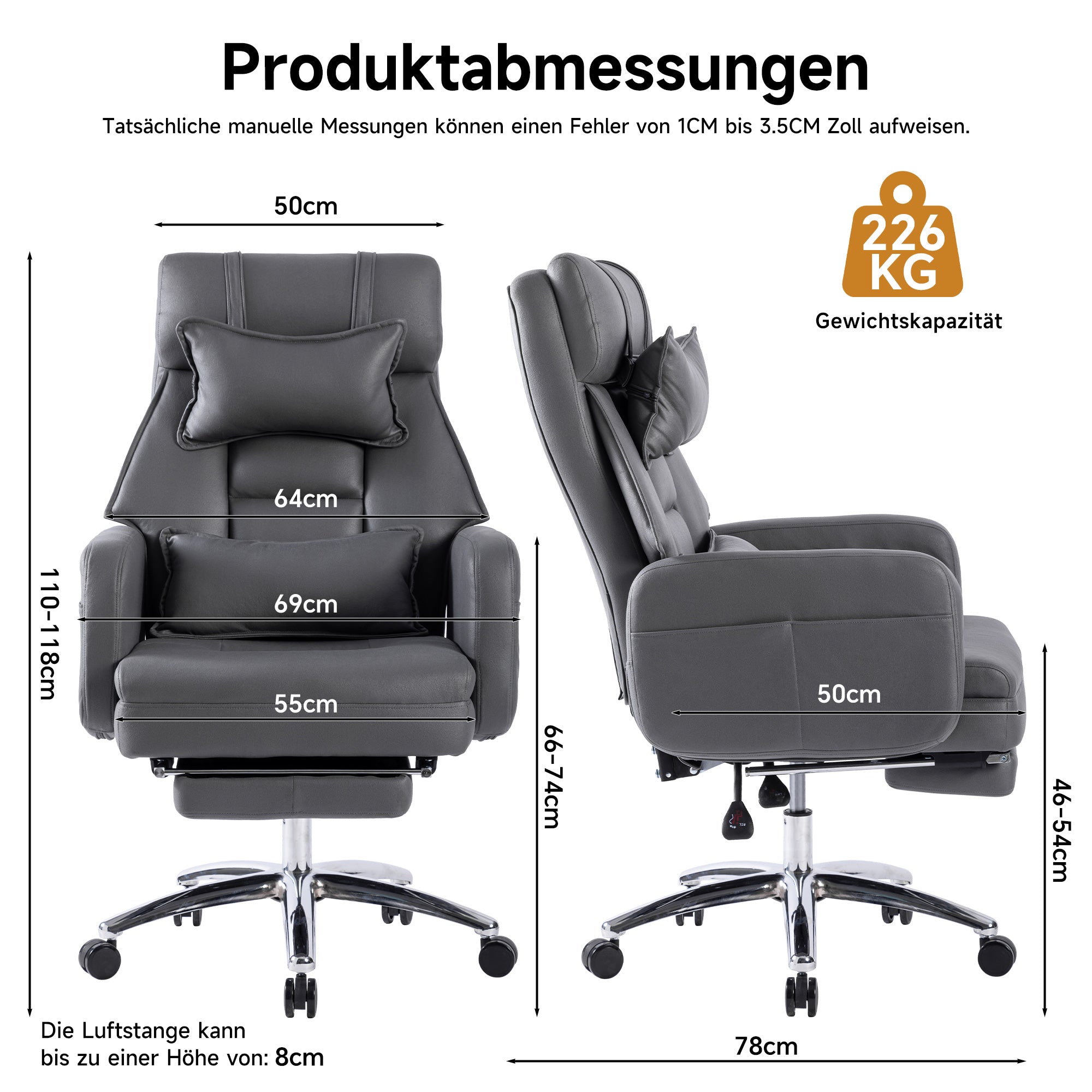 Swivel Ergonomic Office Chair High Back Lumbar Headrest 155° Reclining - DARK GREY Technology Leather