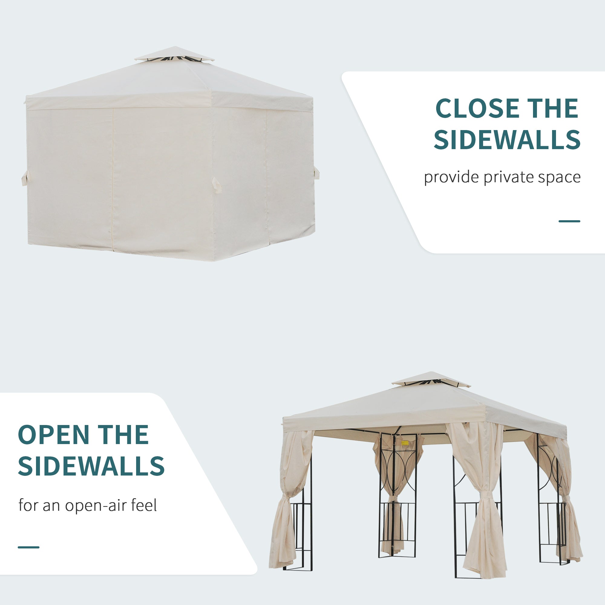 Garden Gazebo 3x3m Double Roof Tent with Sidewalls, Beige