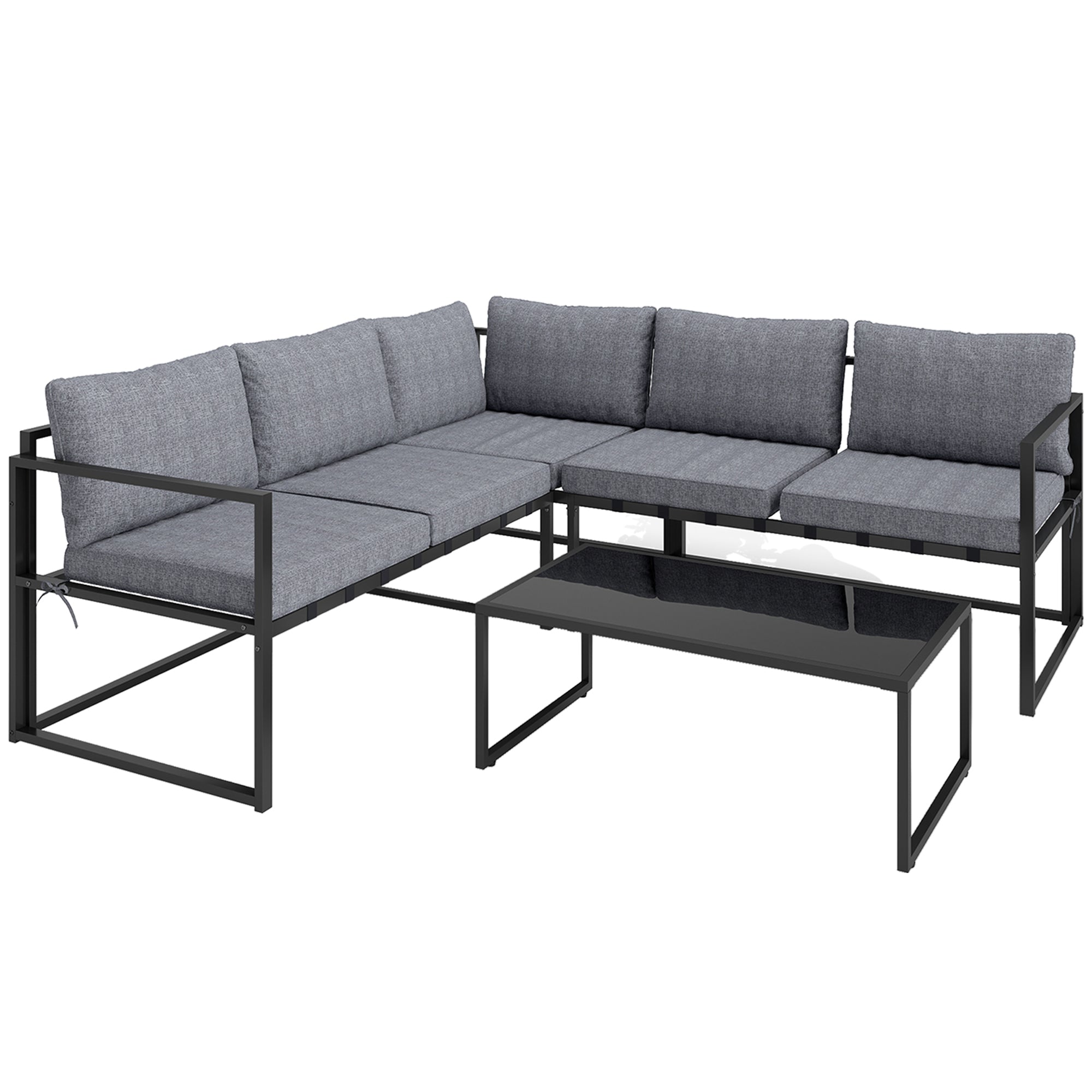 Three-Piece L Shaped Garden Sofa Set with Cushions - Grey