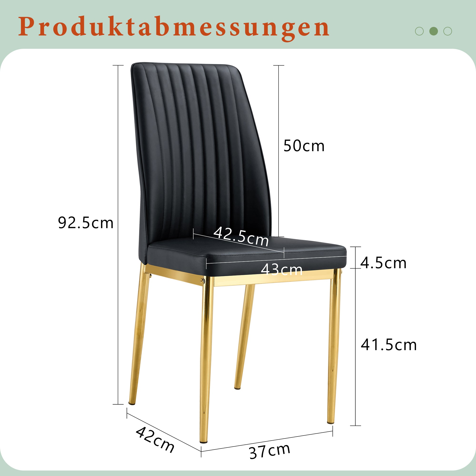 Dining Chair Set of 4, Golden Metal Legs, Black PU Leather