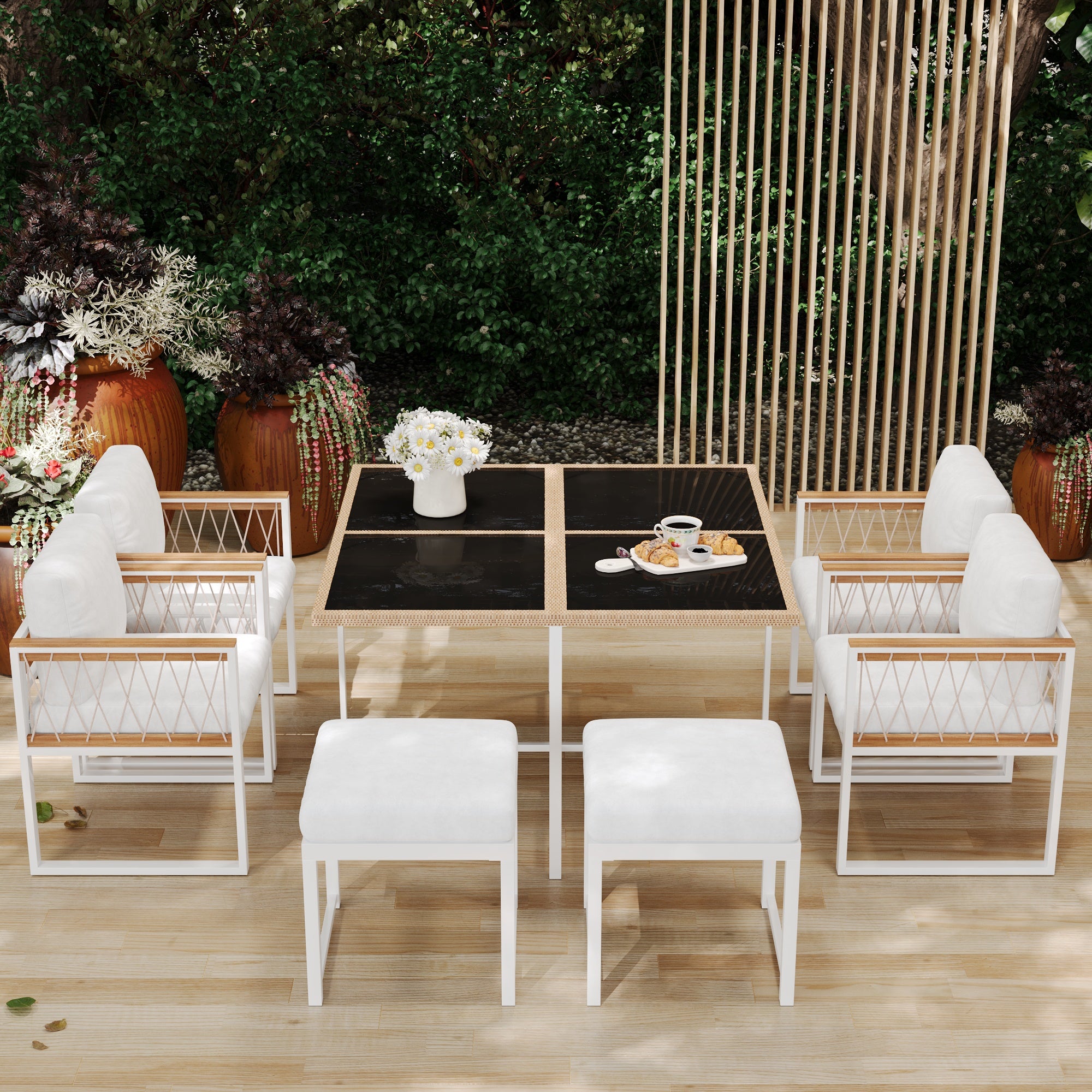 7-Piece Garden Furniture Set 6-Seater Tempered Glass WPC - Outdoor