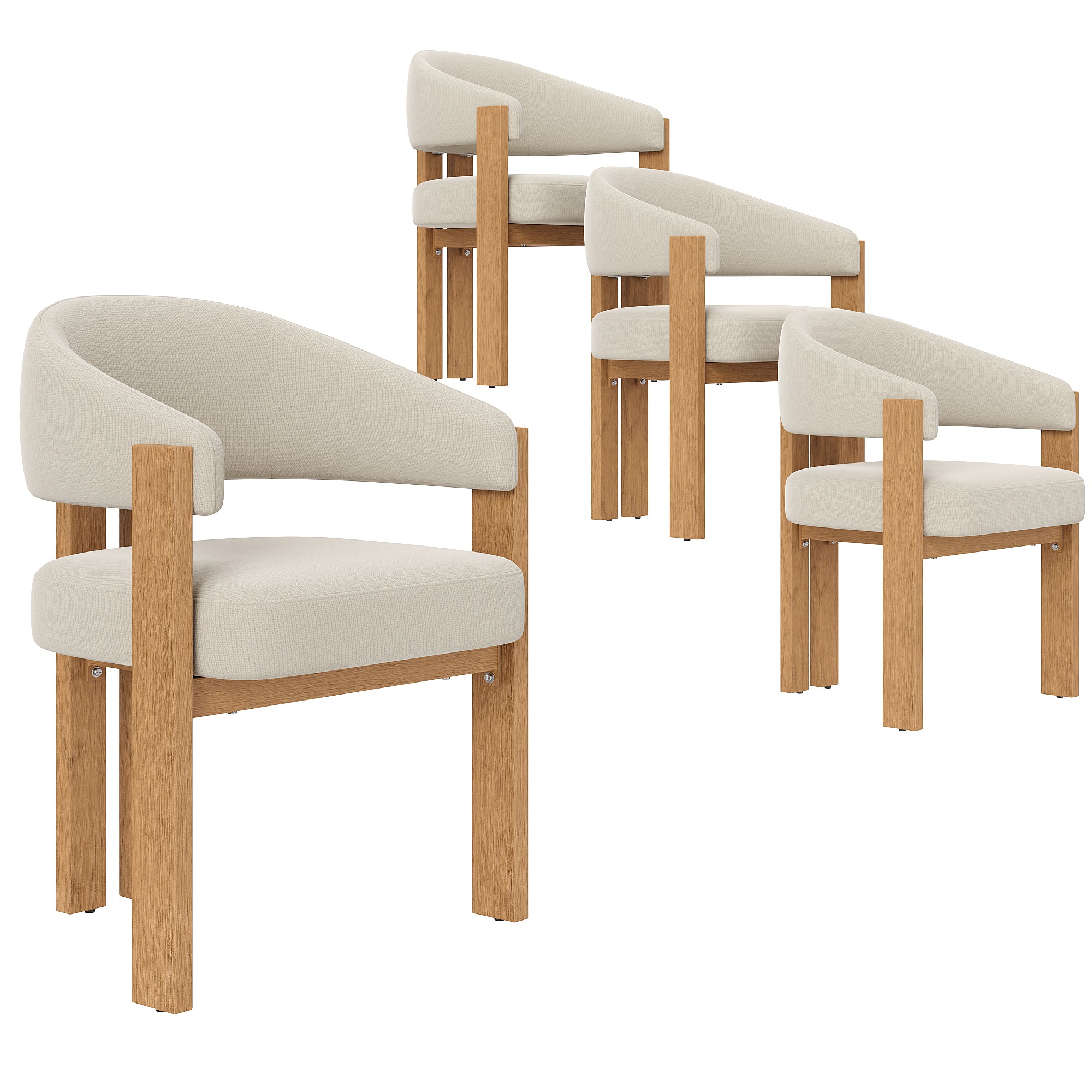 Ergonomic Dining Chair, Thick Padding and Iron Legs, Set of 4, Wood Look