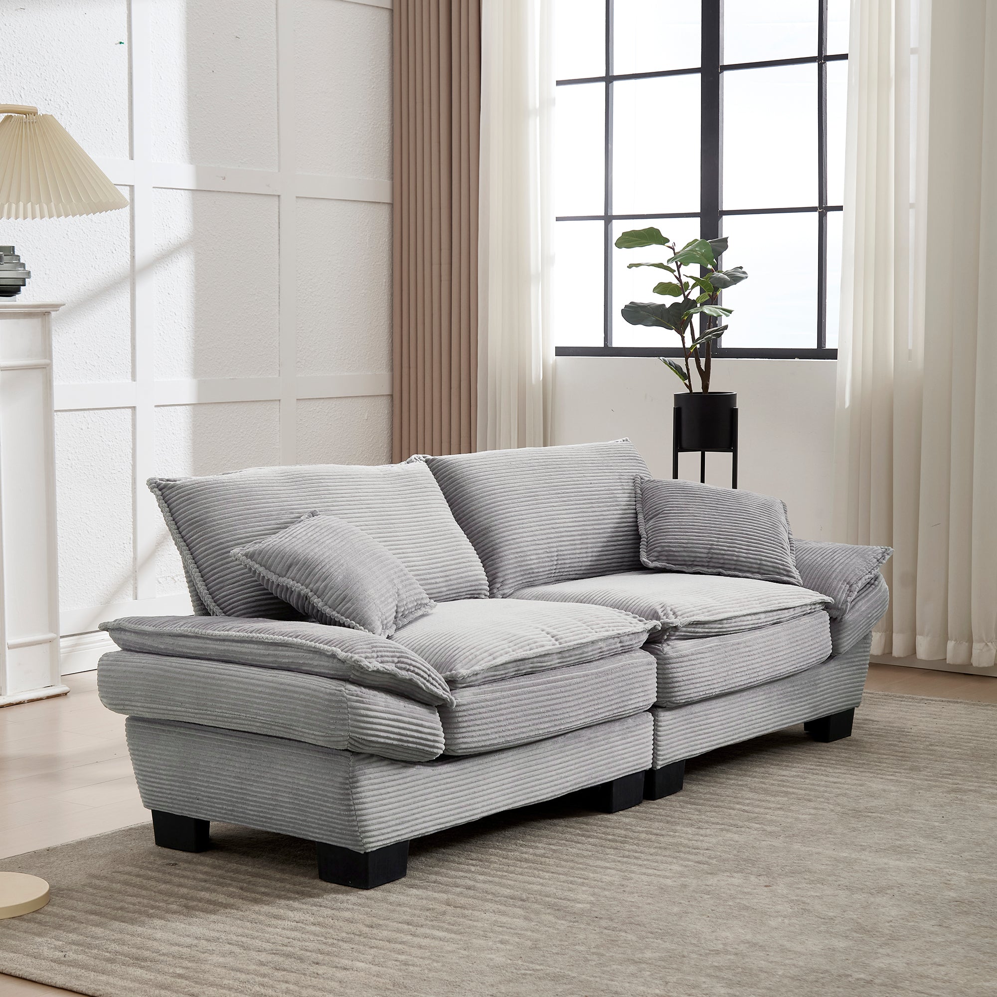 Double Sofa, Modern Feather Bed Simple Spacious, Light Grey
