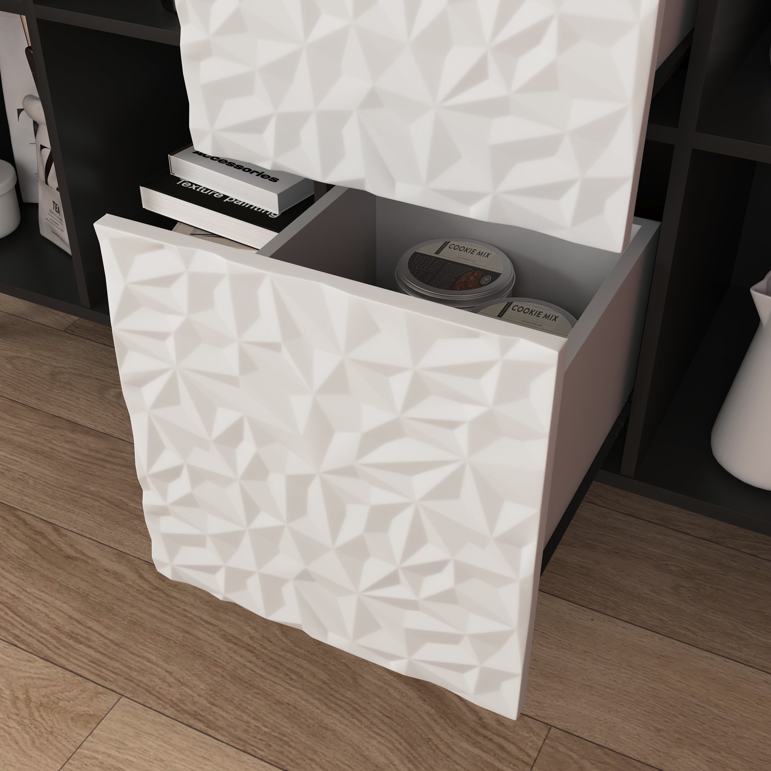 Sideboard Buffet Cabinet with 2 Drawers & Open Storage, Panel Styling - Black/Red