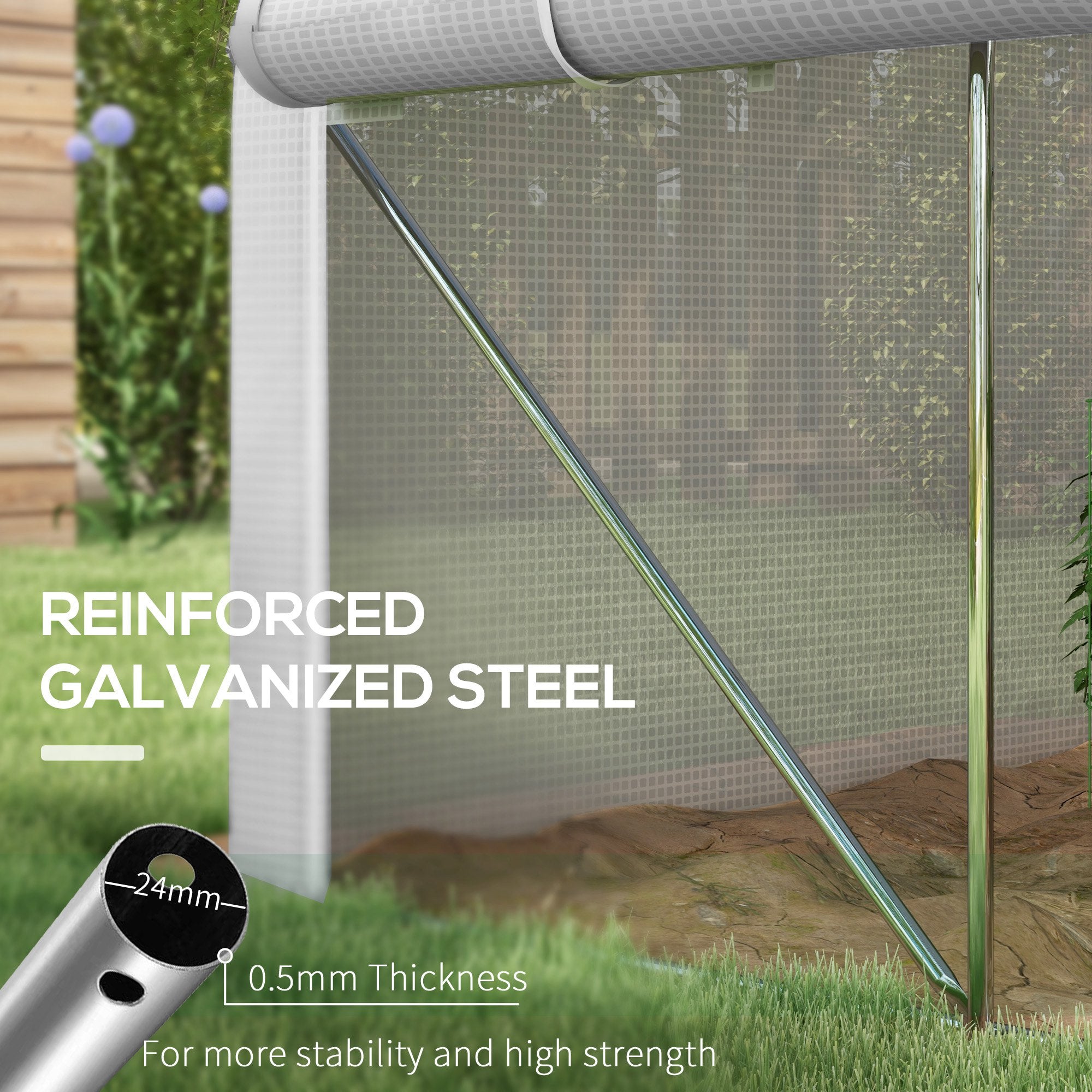 3 x 2(m) Walk-in Polytunnel Greenhouse, Zipped Sidewalls, 6 Mesh Windows, White PE Cover