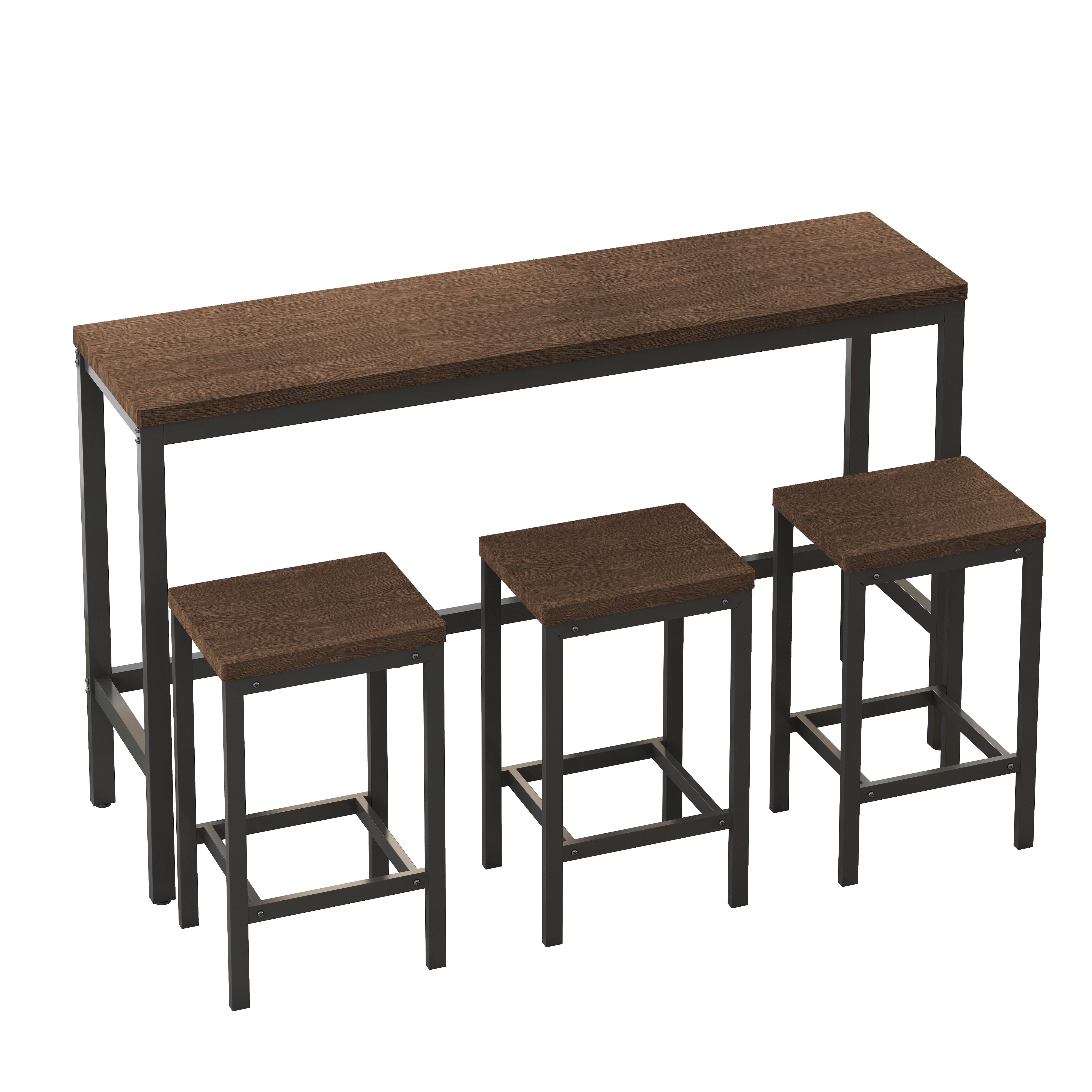 Modern Design Kitchen Dining Table 148CM with 3 Stools, Dark Brown