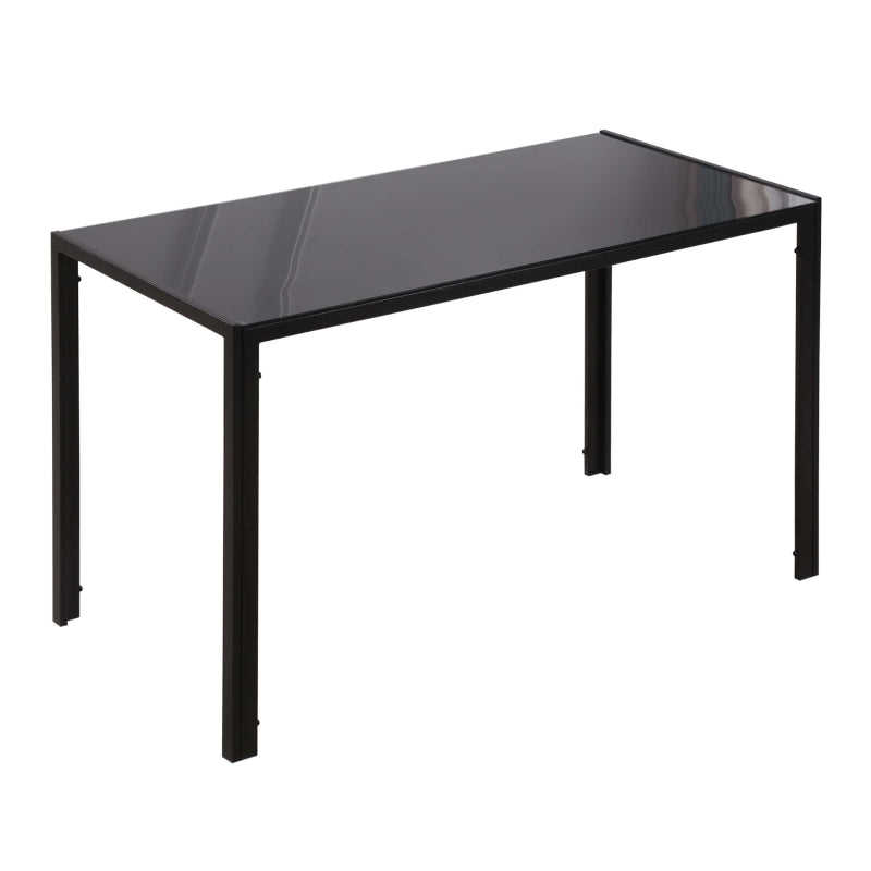 Modern Rectangular Dining Table for 4 People, Tempered Glass Top and Metal Legs