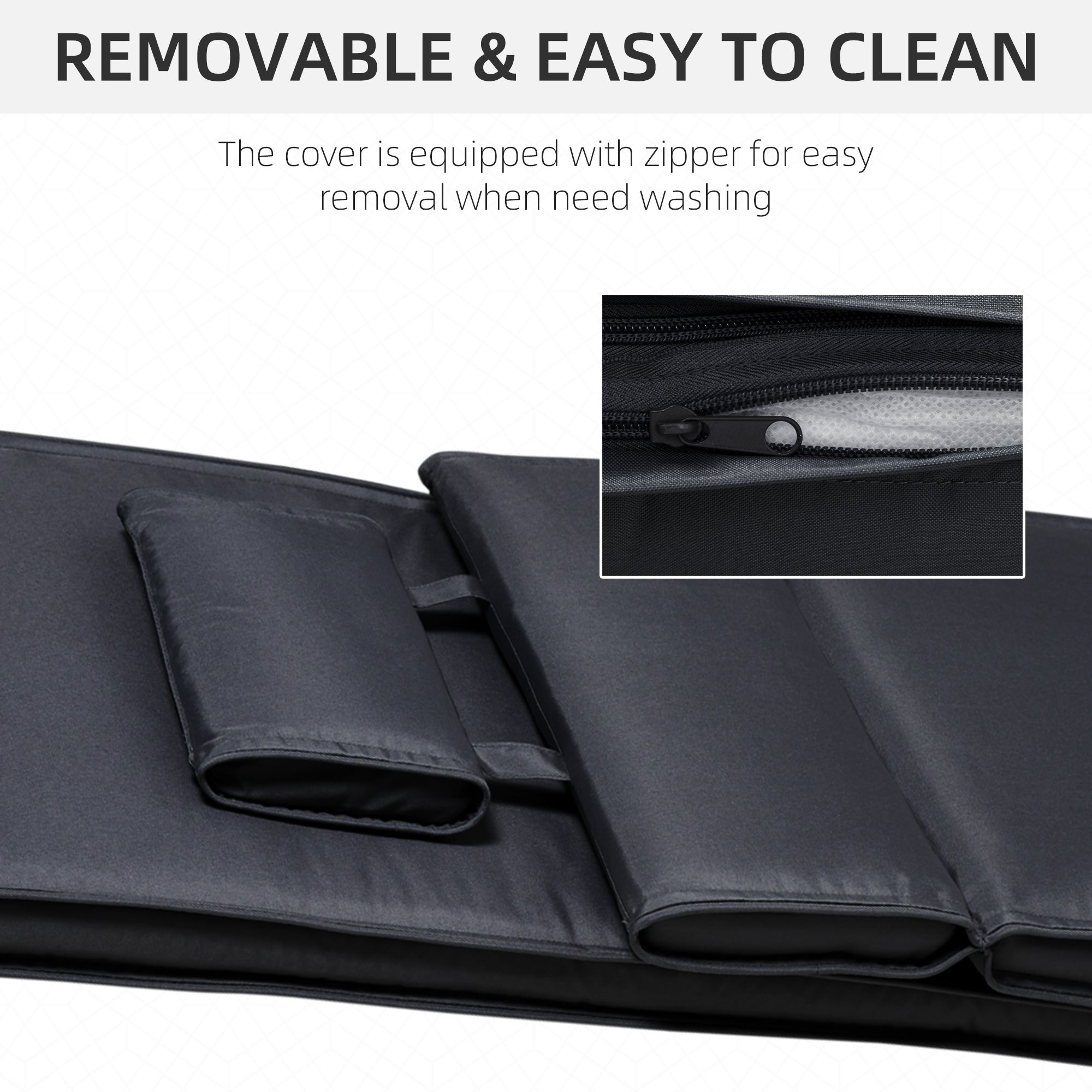 Garden Sun Lounger Cushion Replacement, Thick Sunbed Relaxer Pad with Pillow, Black