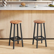 Bar Stools Set of 2, Breakfast Industrial Round with Footrest, Rustic Brown