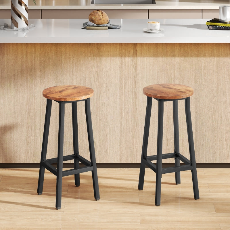 Bar Stools Set of 2, Breakfast Industrial Round with Footrest, Rustic Brown
