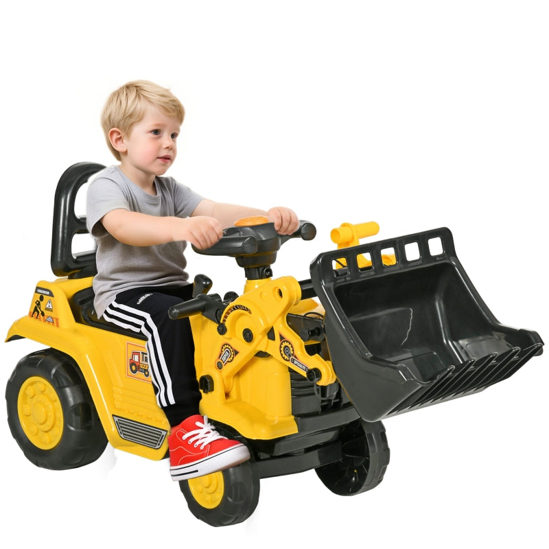 Seat Excavator, Children's Ride-on Car Tractor with Storage and Horn, Yellow and Black