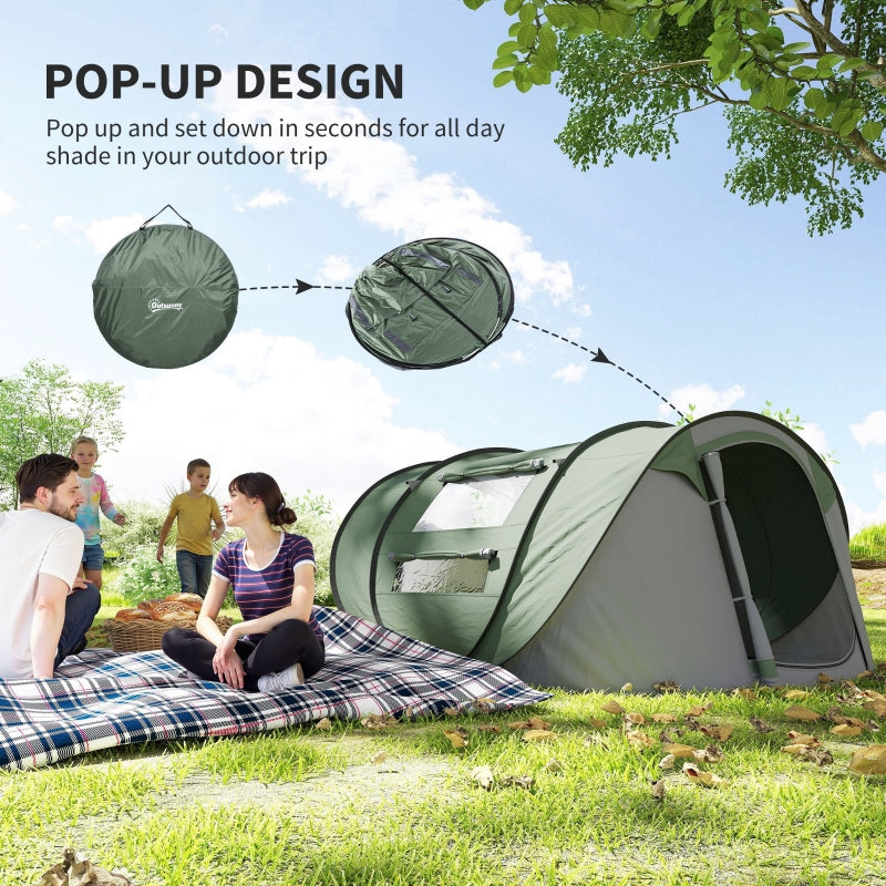 4-5 Person Pop-up Camping Tent, 2 Mesh & PVC Windows, Portable Bag, Dark Green