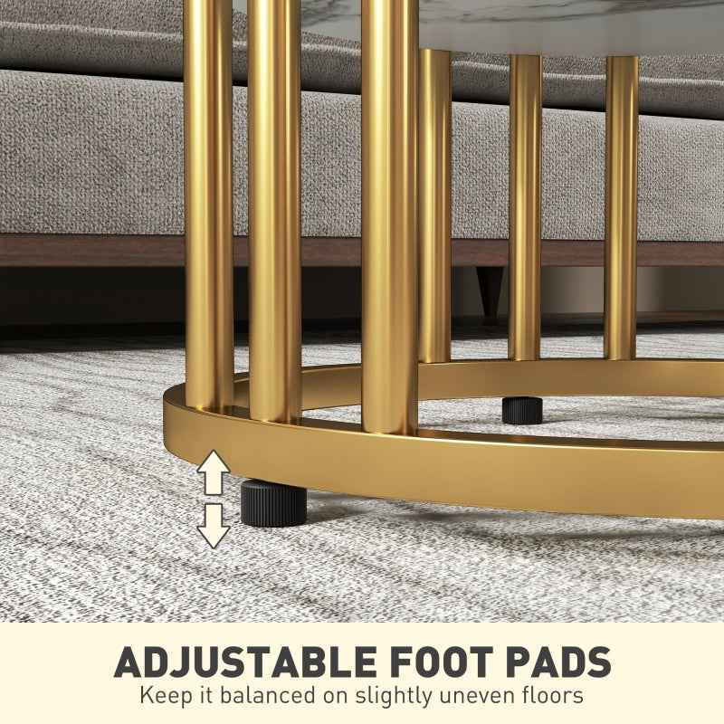 Coffee Tables Set of Two Marble-Effect White/Gold-Tone