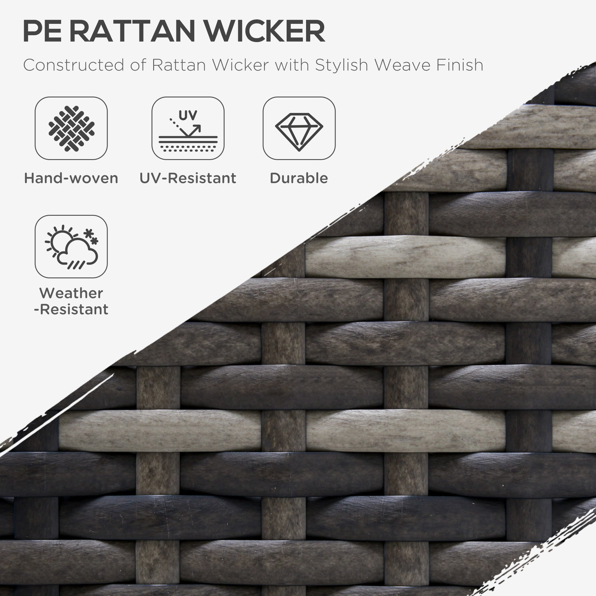 Armless Rattan Garden Chair with Cushions, Adjustable Footpads, Deep Grey PE Wicker