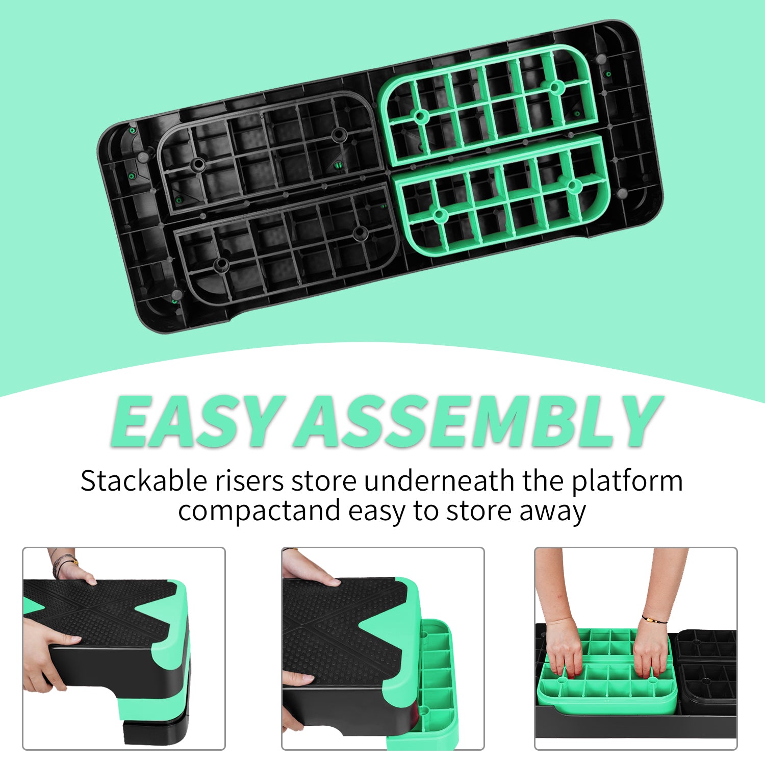 Aerobic Exercise Step Adjustable Platform 68.5cm/27" 3-Level Height Risers (Green)