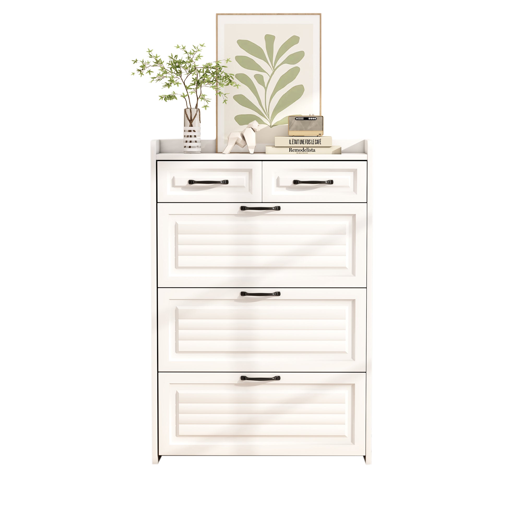 Shoe Cabinet 3 Doors 2 Drawers, W80/H131 cm, Wooden