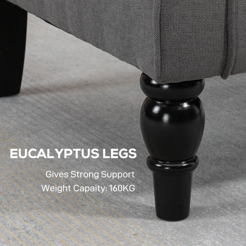 Retro Accent Chair Wingback Armchair Wood Frame Button Tufted Linen, Dark Grey