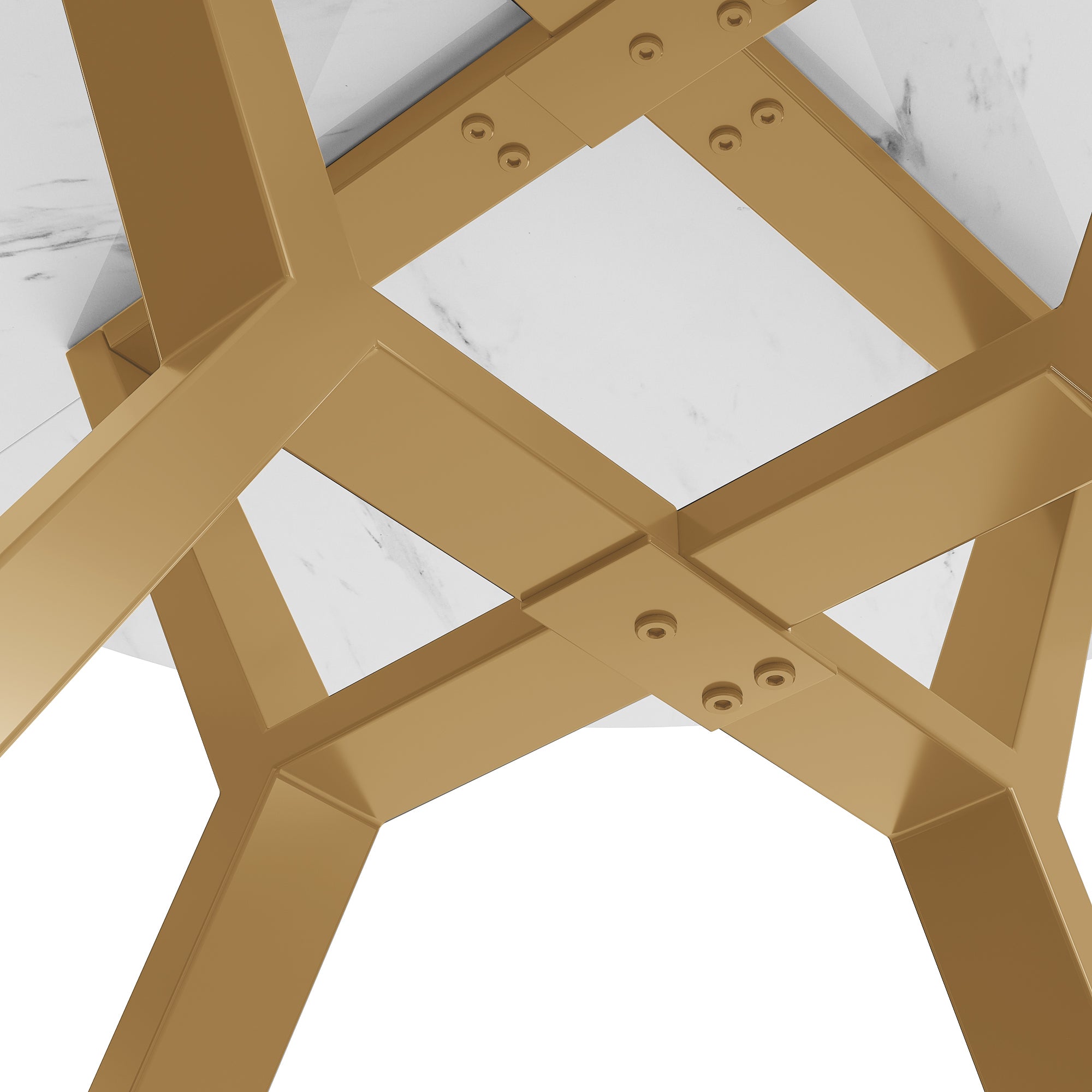 Round Marble Dining Table 1m and X-Leg Coffee Table - Black Gold