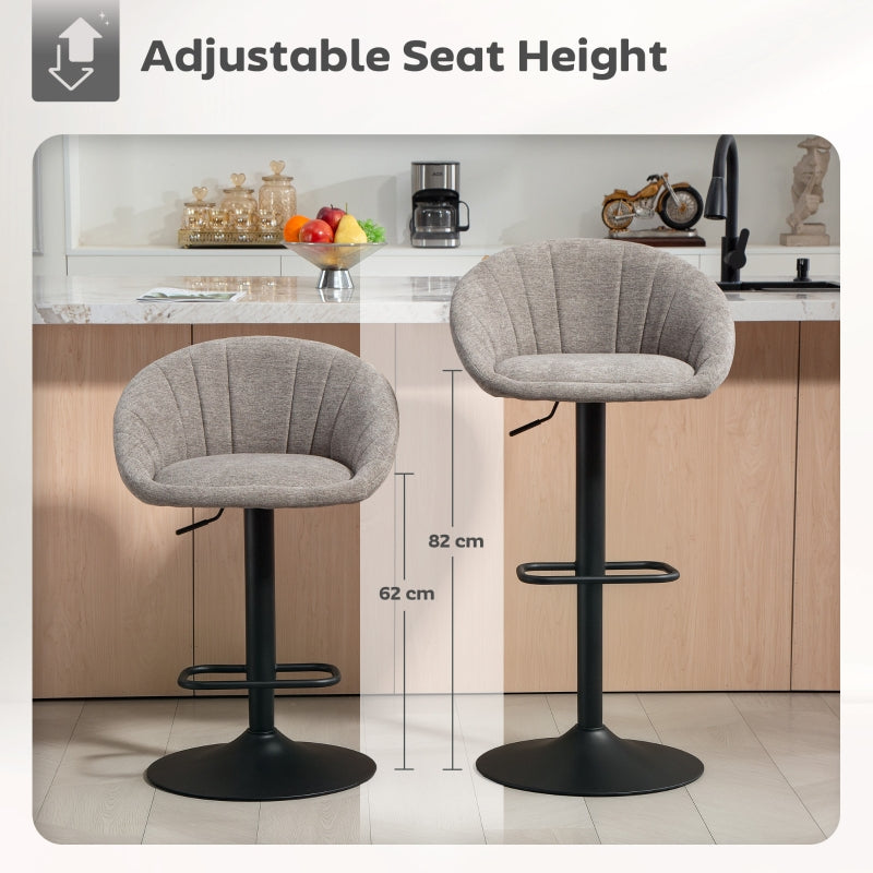 Set of Two Relaxed Tub Bar Stools Adjustable Swivel Height Grey Polyester