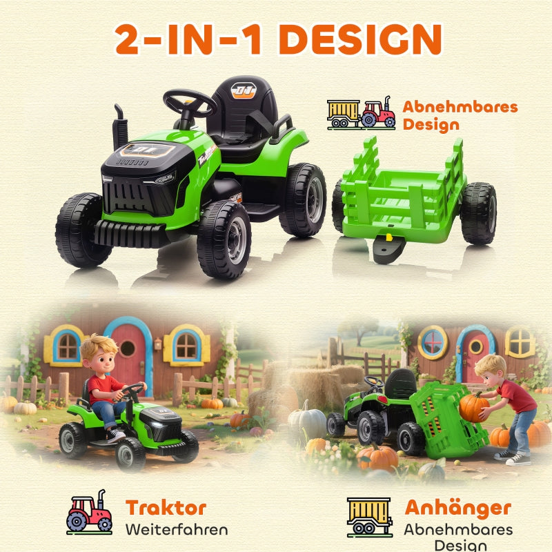 Electric Children's Tractor with Remote Control and Soft Start, Green