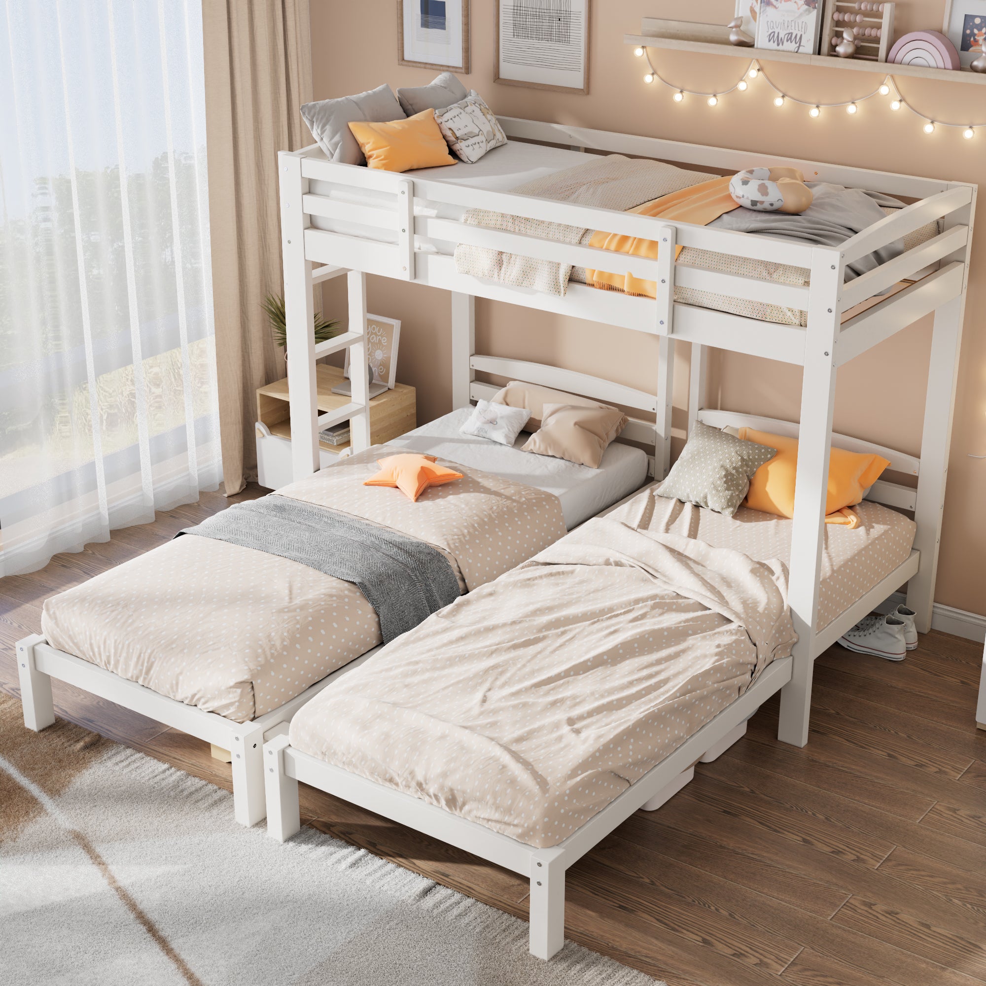 Triple Bunk Bed 90x200cm Side Ladder for Children/Teens, White