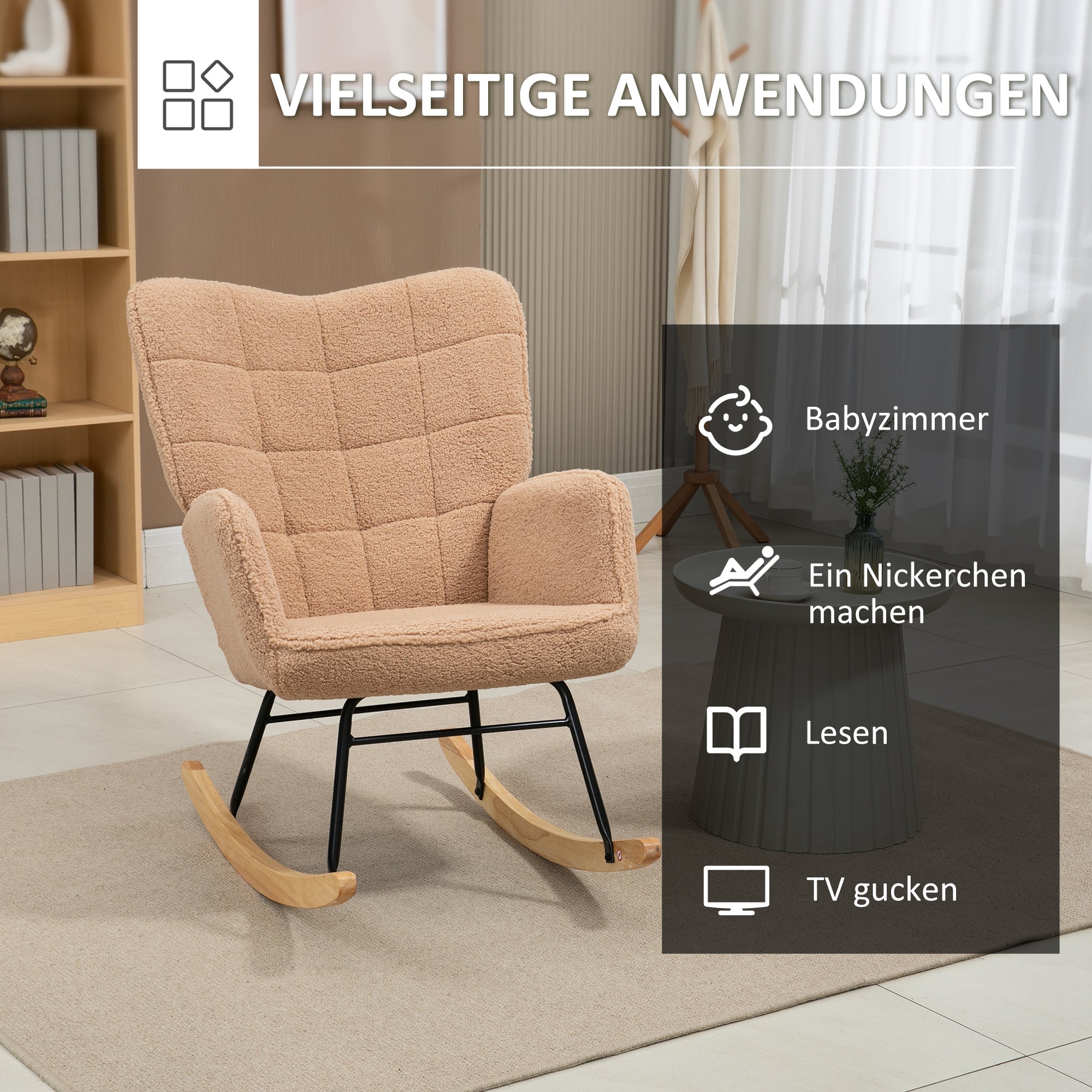 Rocking Chair Recliner Accent Chair Faux Lambskin, Brown