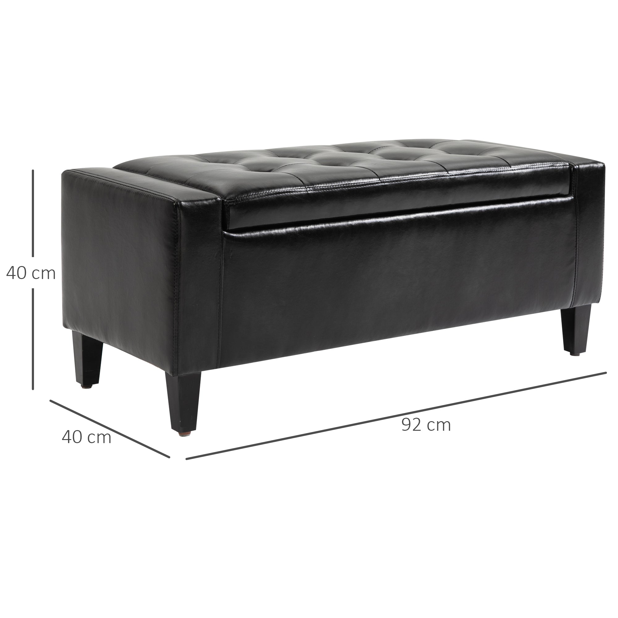 Storage Ottoman Bench Tufted Cube Flipping Top 92 x 40 x 40 cm PU Leather Black
