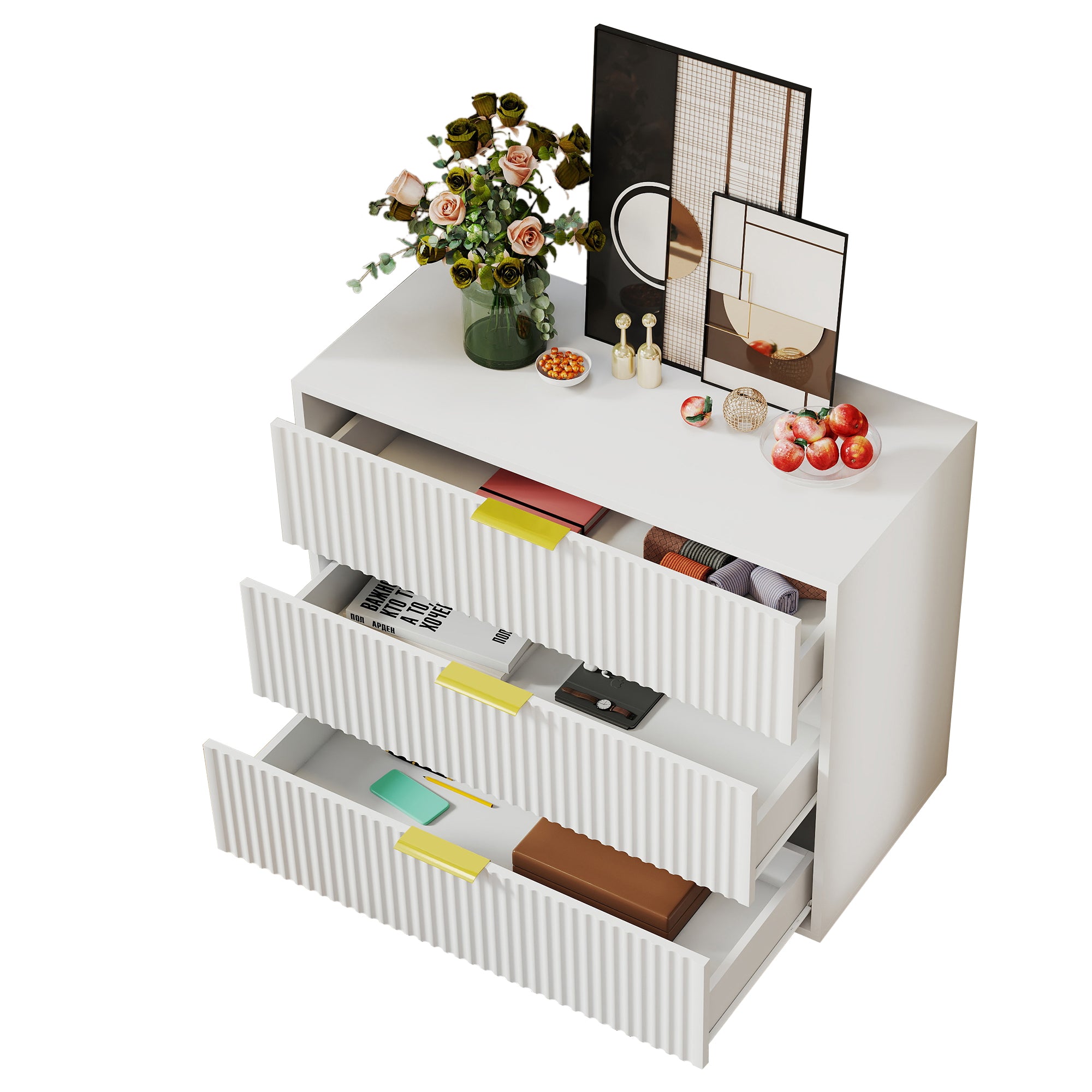 Chest of Drawers Sideboard 3 Drawers Modern Design - White and Gold