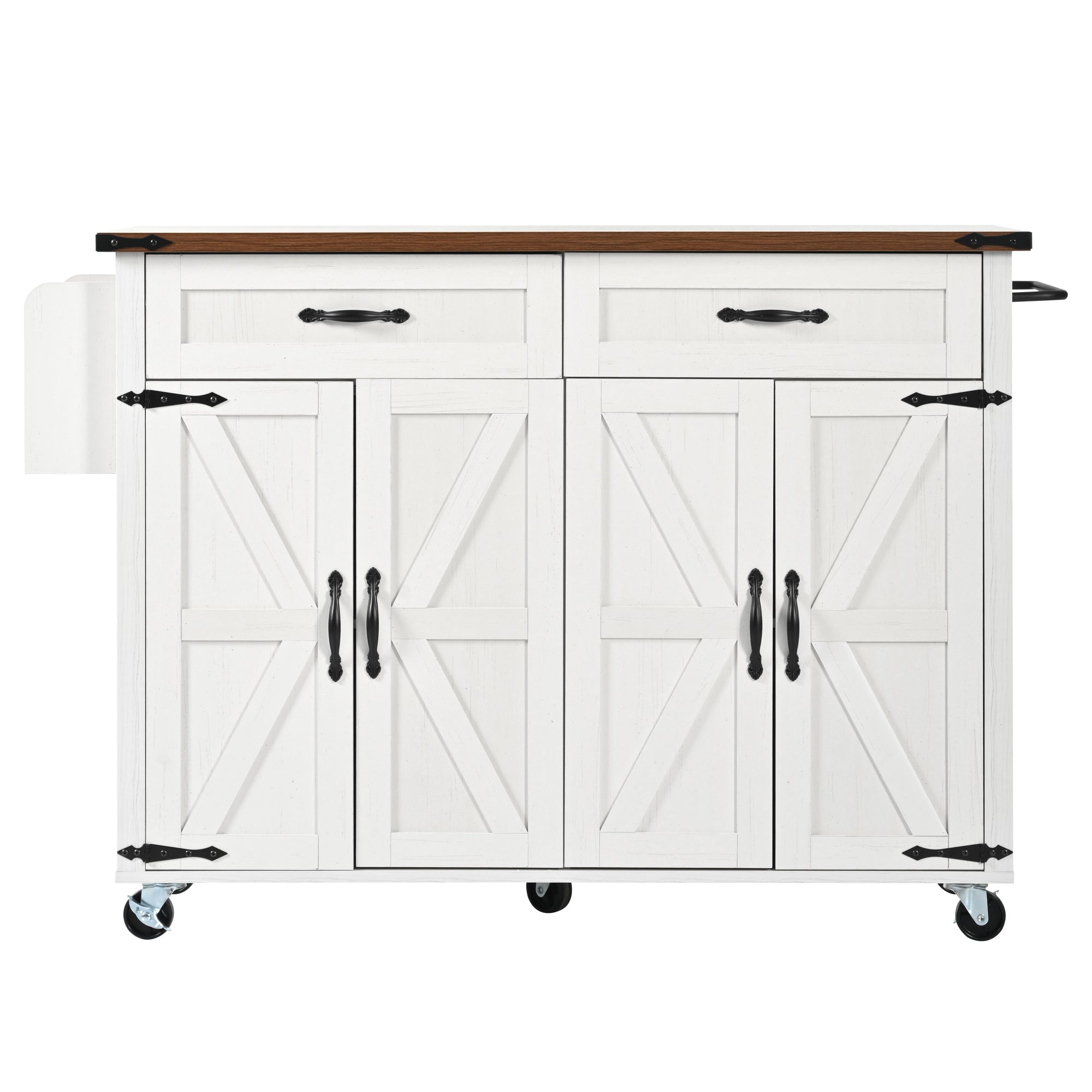 Kitchen Island Serving Trolley, Pull-Out Worktop Storage with 4 Doors and 2 Drawers, Wood Grain