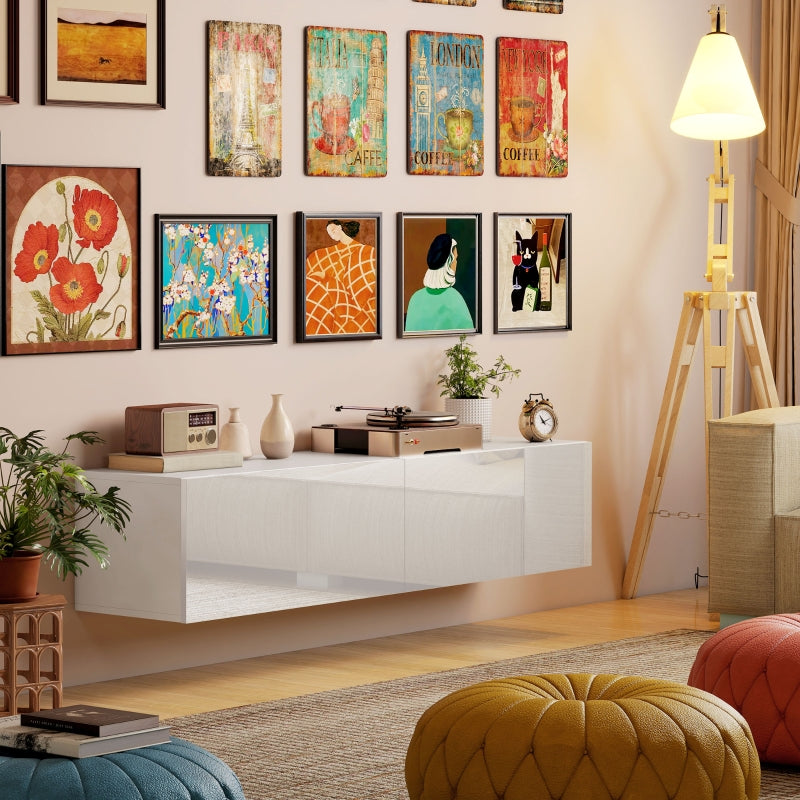 TV cabinet hanging TV board for TVs up to 65 inches 140 cm lowboard with storage space, white