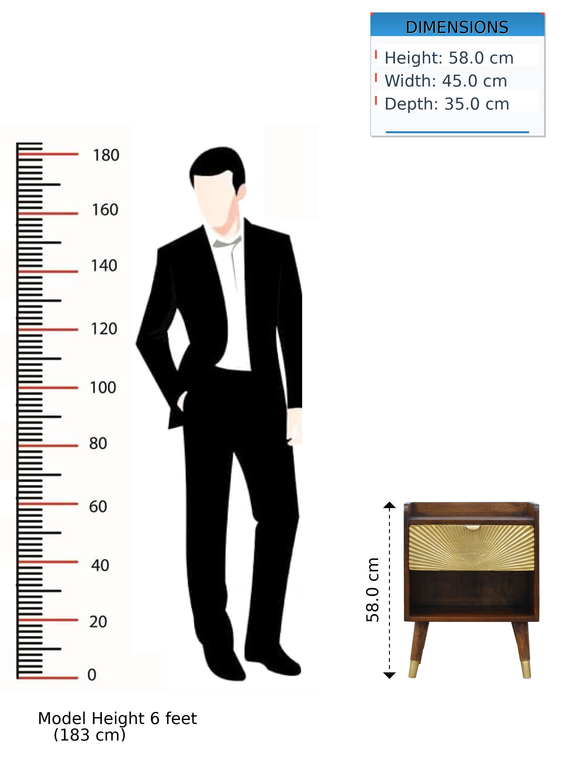 Solid Wood Manila Gold Bedside, One Drawer, 1 Shelf, Dark Brown & Golden