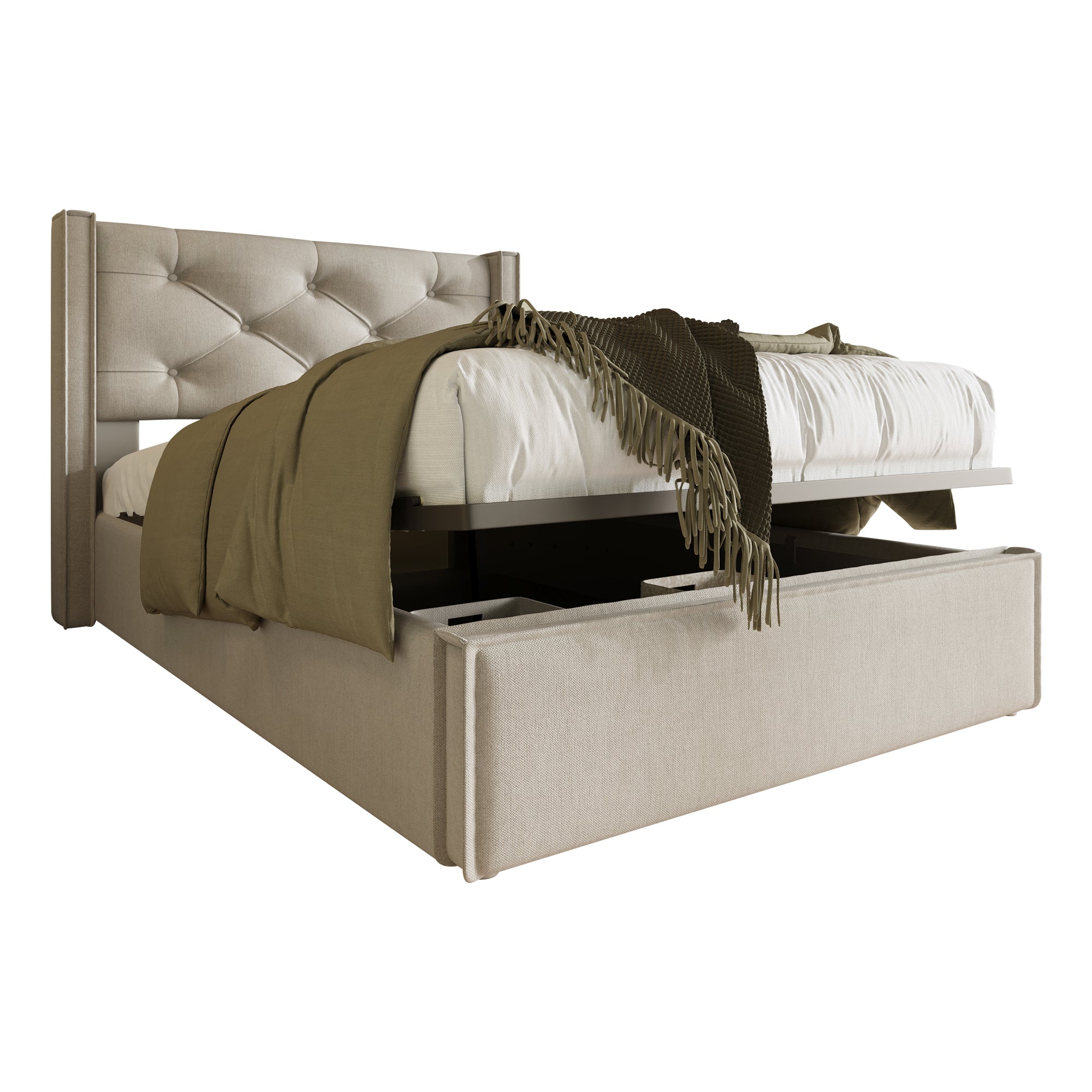 Hydraulic Upholstered Bed, Single 90x200cm with Storage, Light Grey Cotton