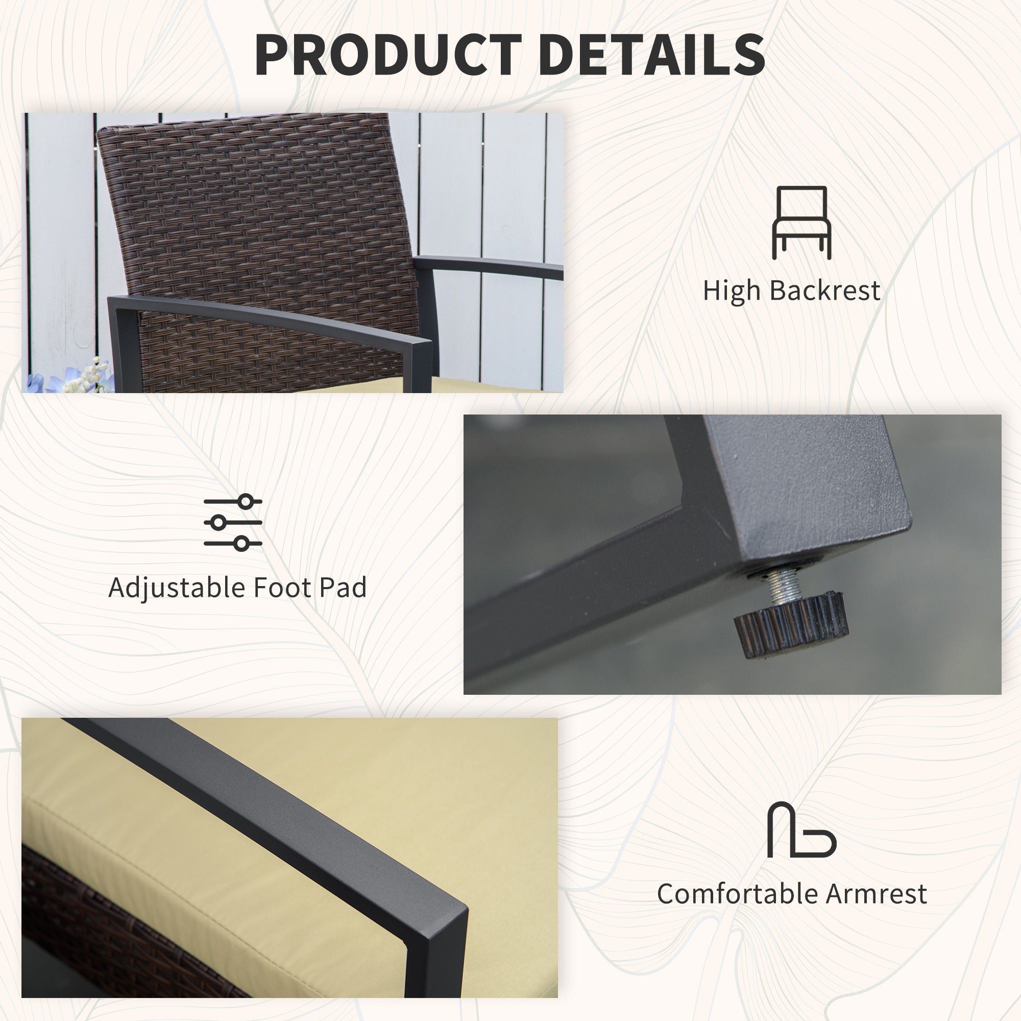 3 Piece PE Rattan Wicker Garden Bistro Set with Sofa and Coffee Table, Beige