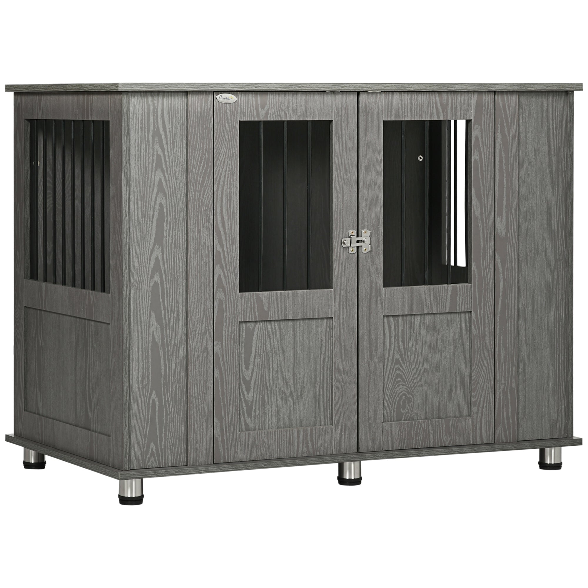Dog Cage with Lock, Magnetic Door, Window for Extra Large Dogs, Gray