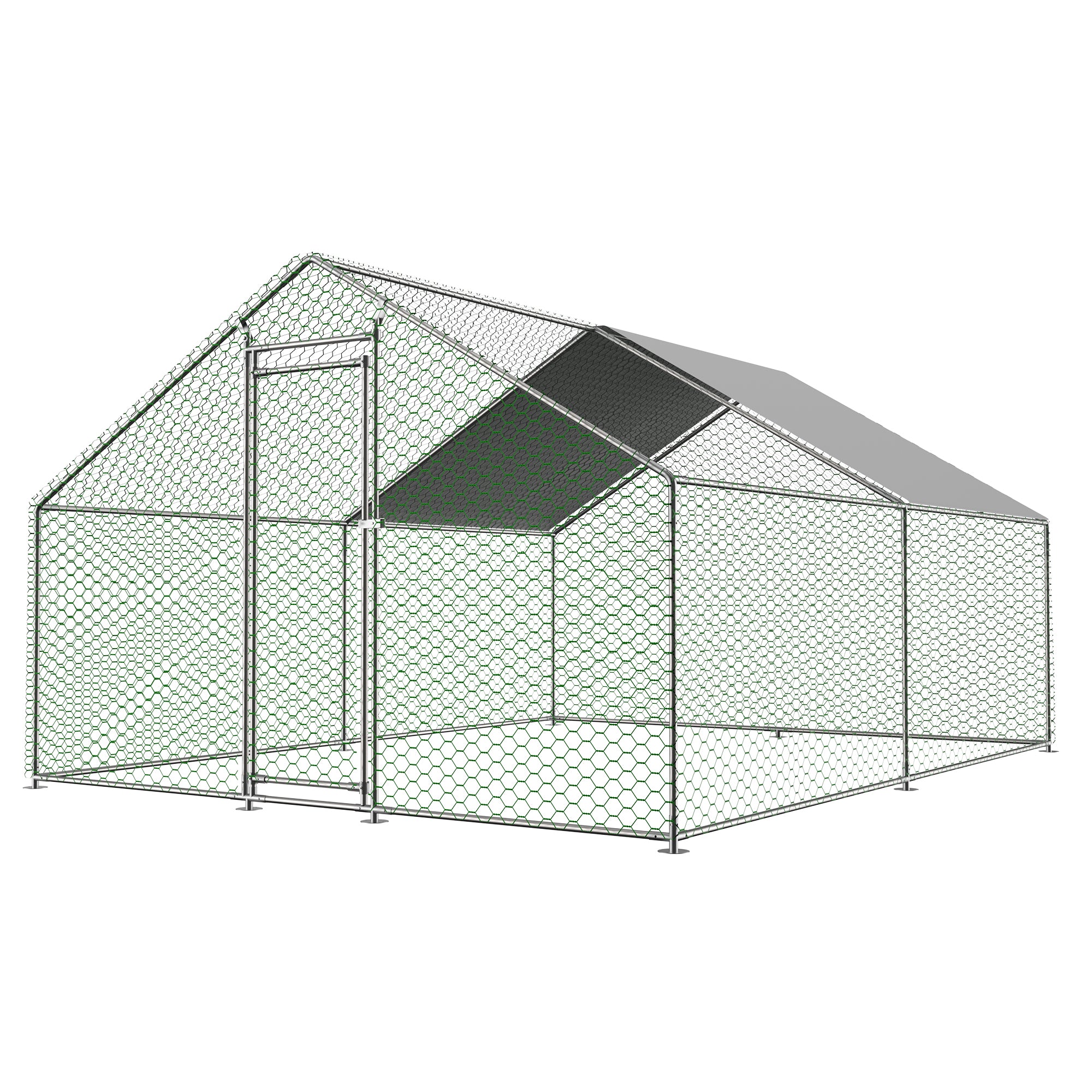 Free-range Chicken Coop, 3x4x2m with Safety Lock, Metal & PE Cloth