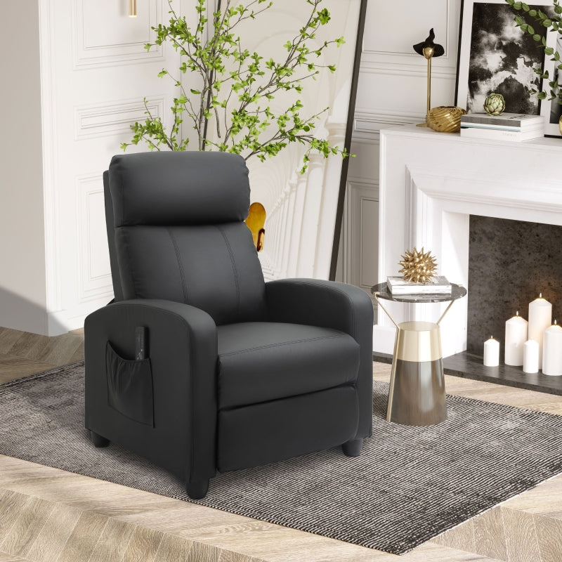 Recliner Armchair, Massage Push Back with Adjustable Leg Rest, Faux Leather Black