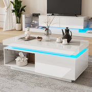 Modern high-gloss coffee table with LED lighting and drawer, 50 kg capacity