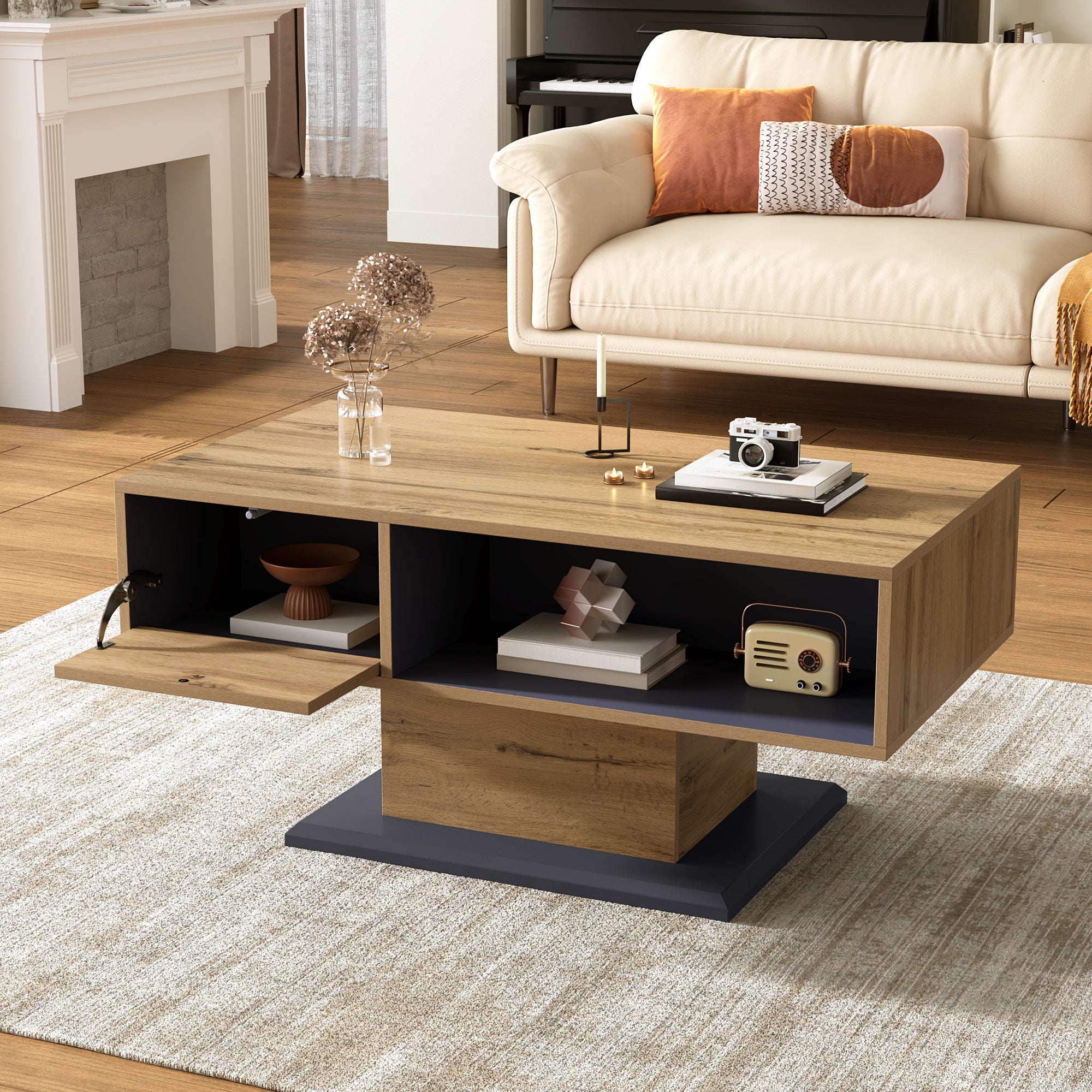 Coffee Table Modern Double-Sided Storage Large Shelf