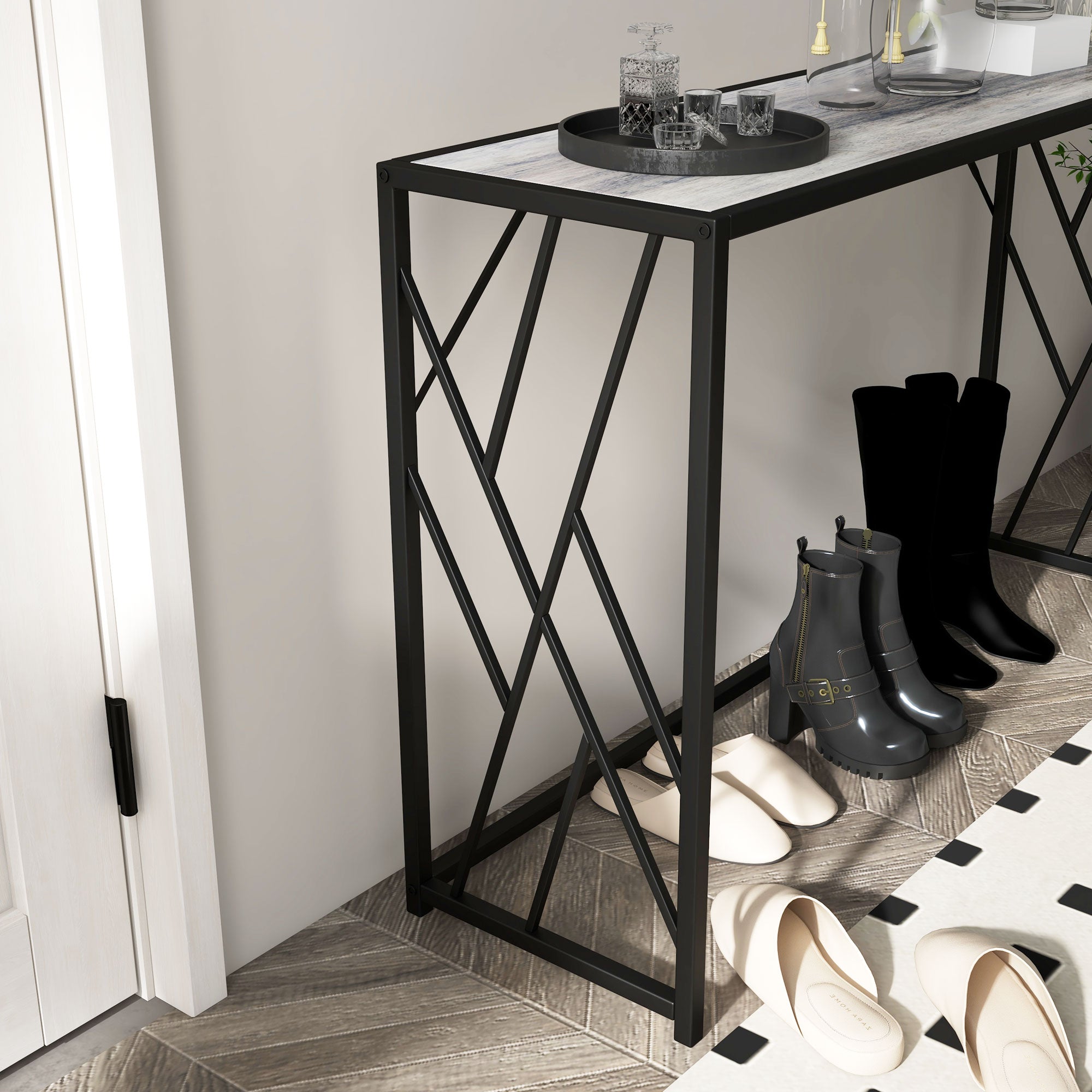 Console Table, Industrial 120cm Metal Frame, Grey