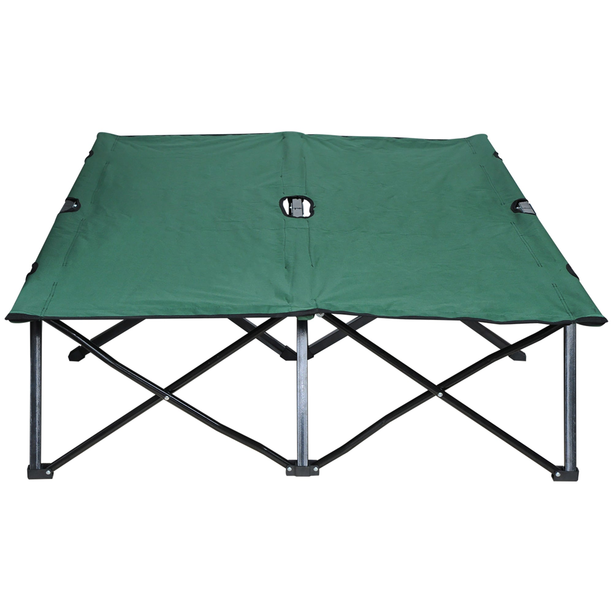 Camping Bed, 2 Person Folding with Carry Bag, Oxford Green Black