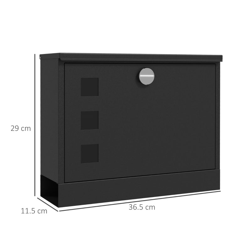 Wall Mounted Letterbox, Weatherproof Modern with 2 Keys Black Steel