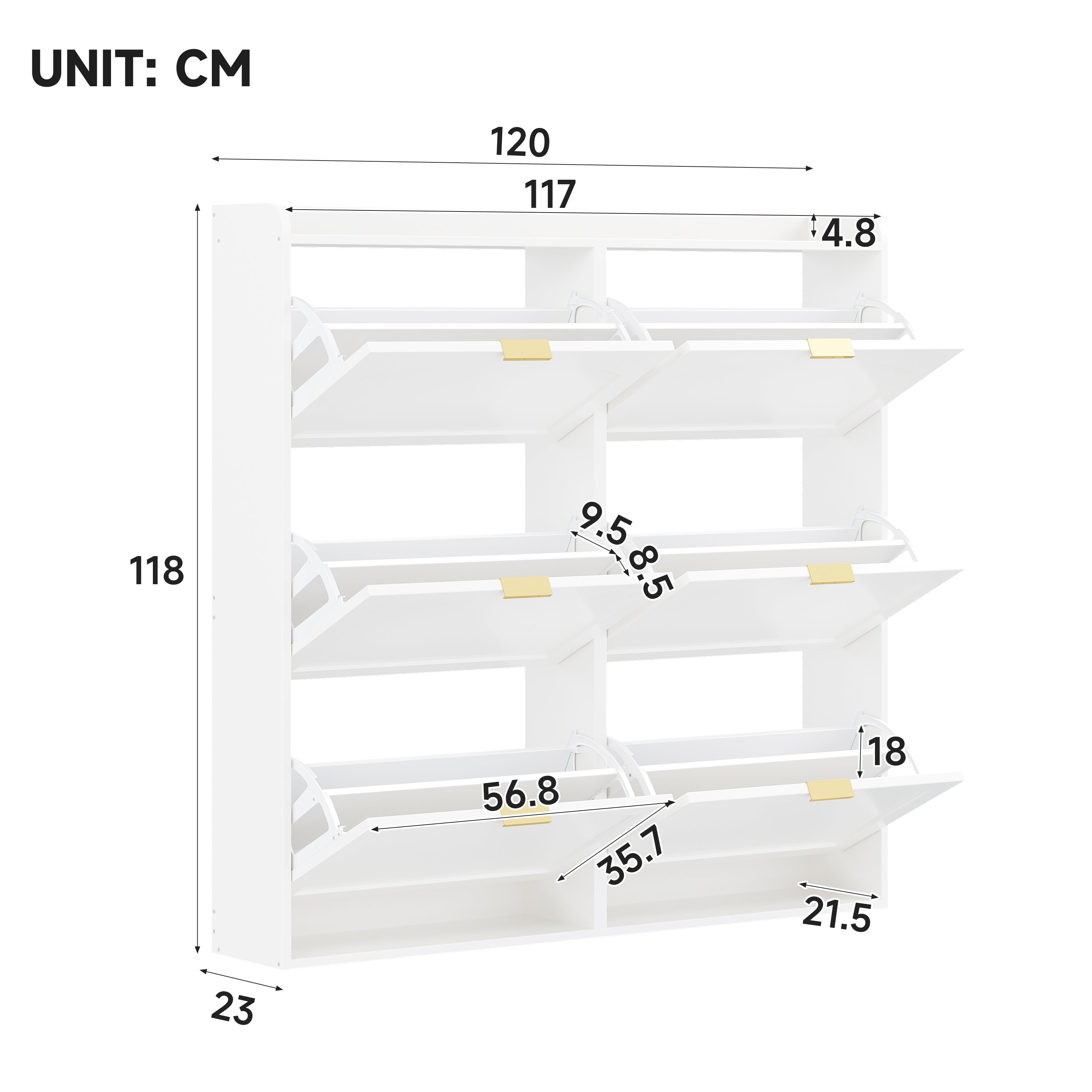 Space-Saving Tall Shoe Cabinet 6 Drop-Down Compartments Freestanding White