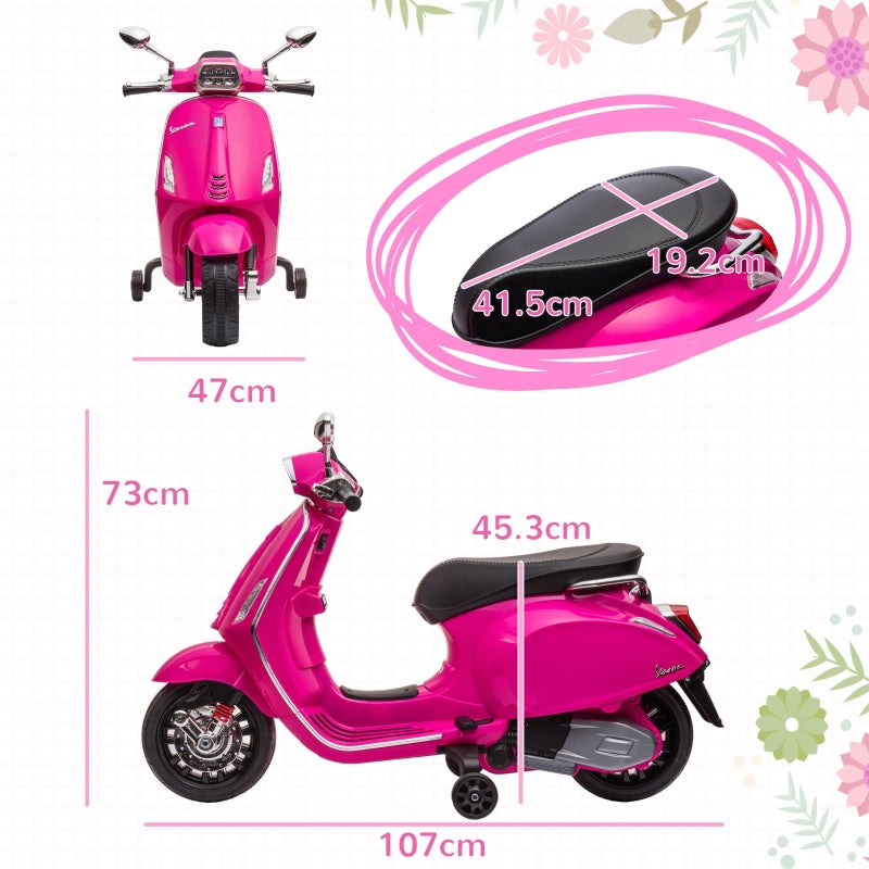 Vespa 12V Licensed Kids Electric Motorbike with Music, Headlights, FM Radio - Pink