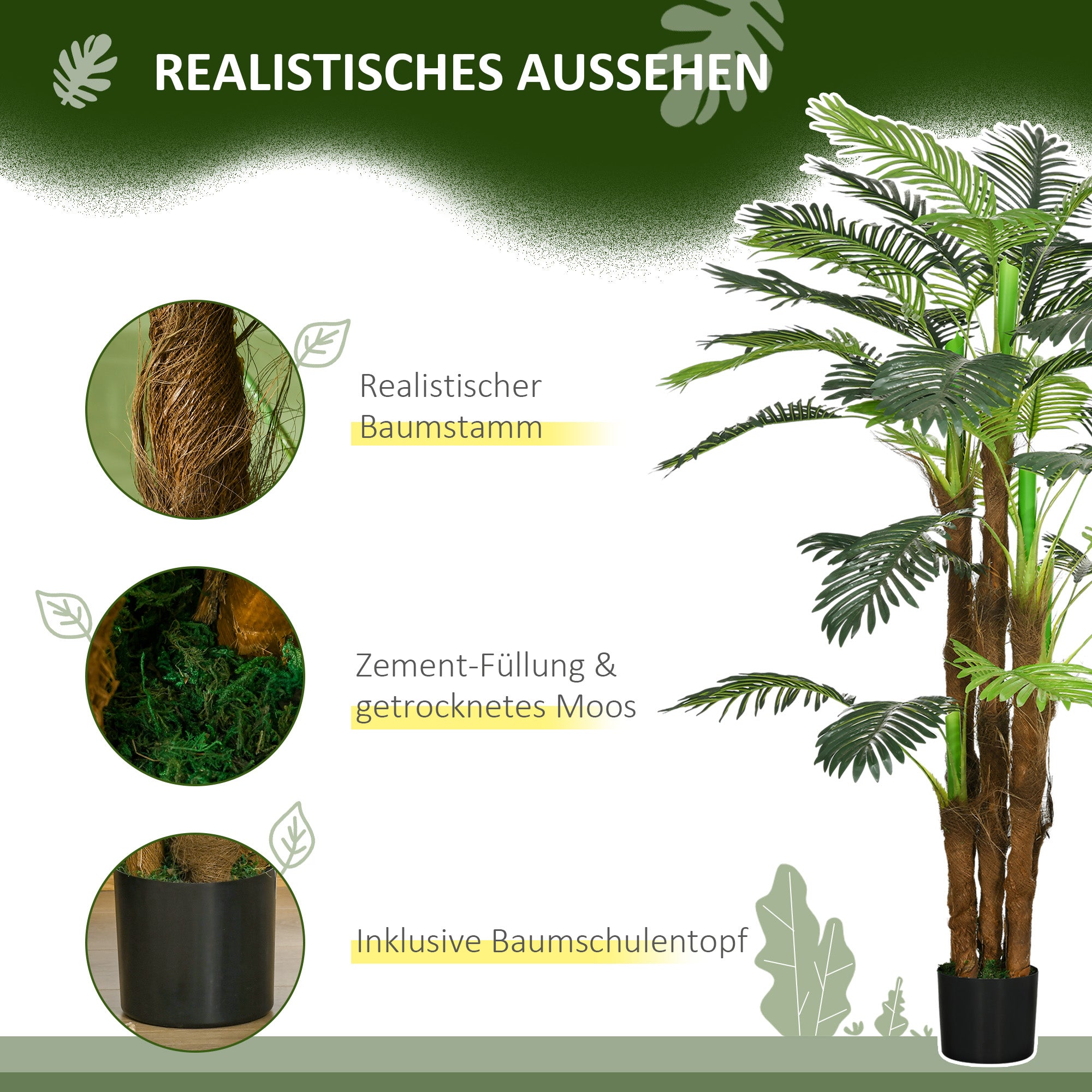 Artificial Palm Tree, 160 cm, 36 Branches, Green